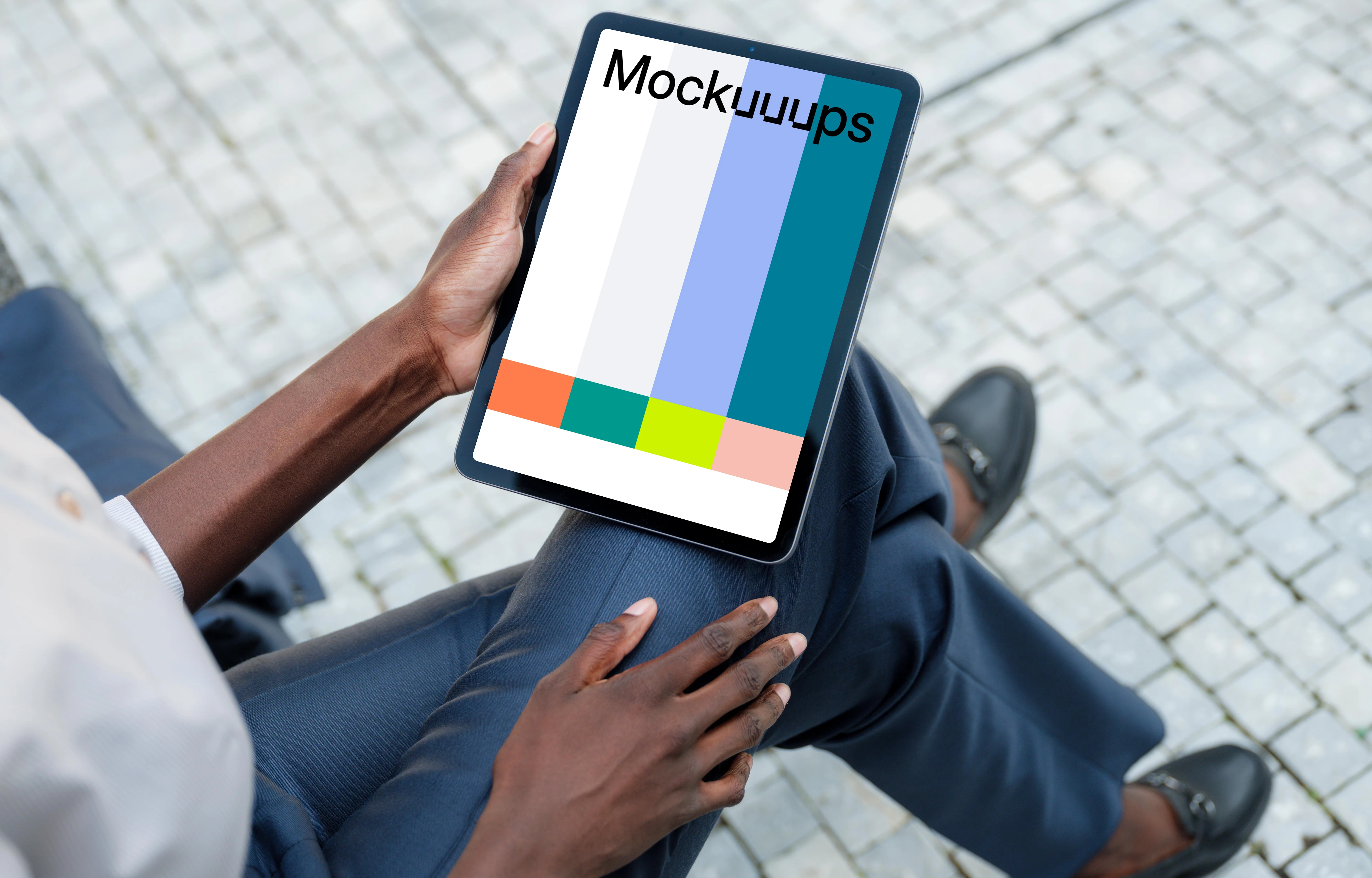 Businesswoman thriving outdoors with iPad Air in her hand