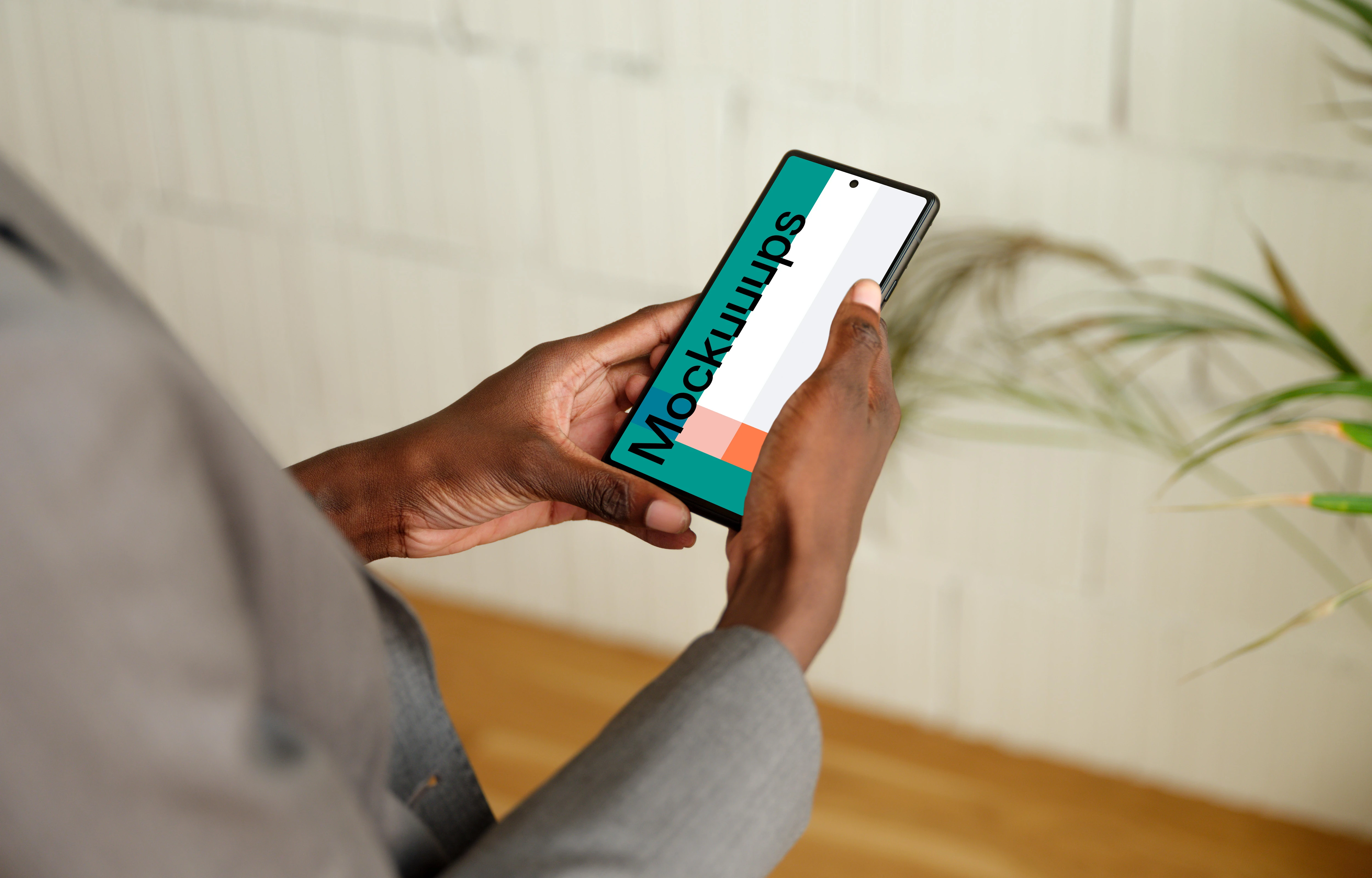 Businesswoman working on a Google Pixel mockup