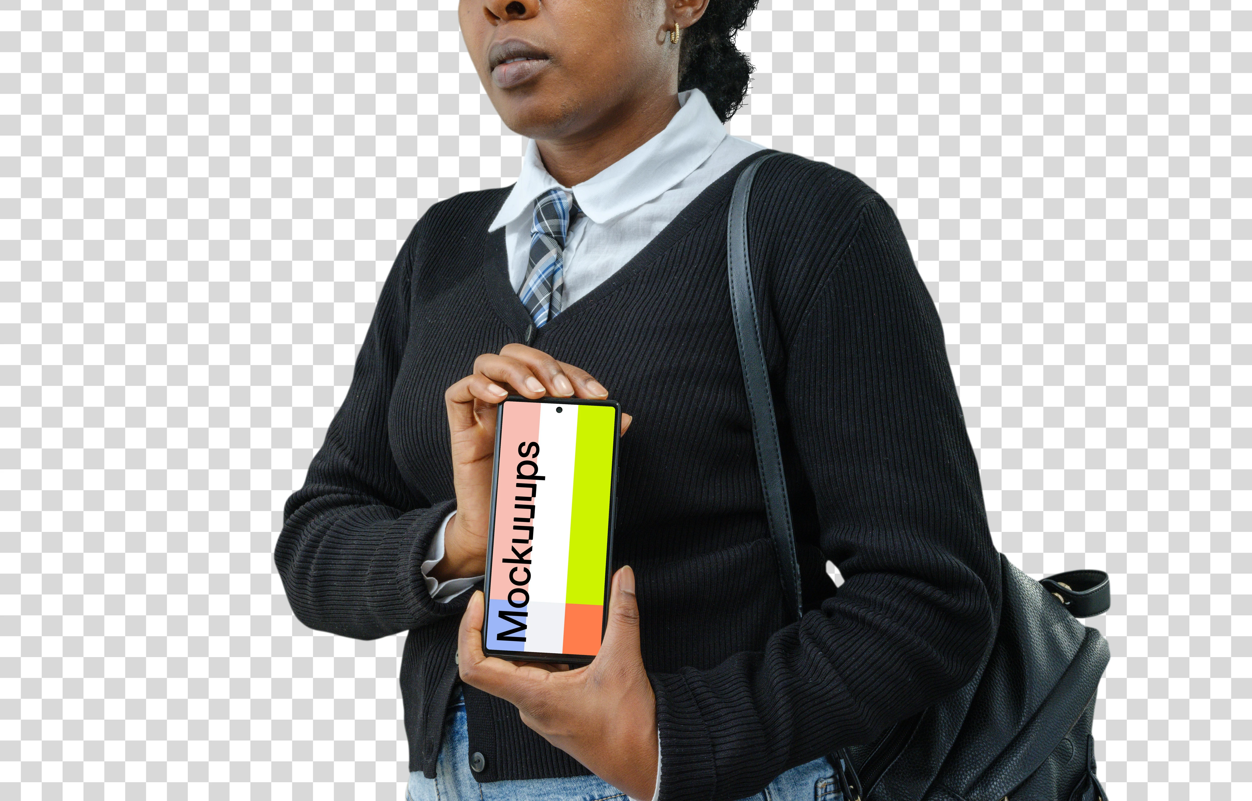 Google pixel 6 mockup and a female student