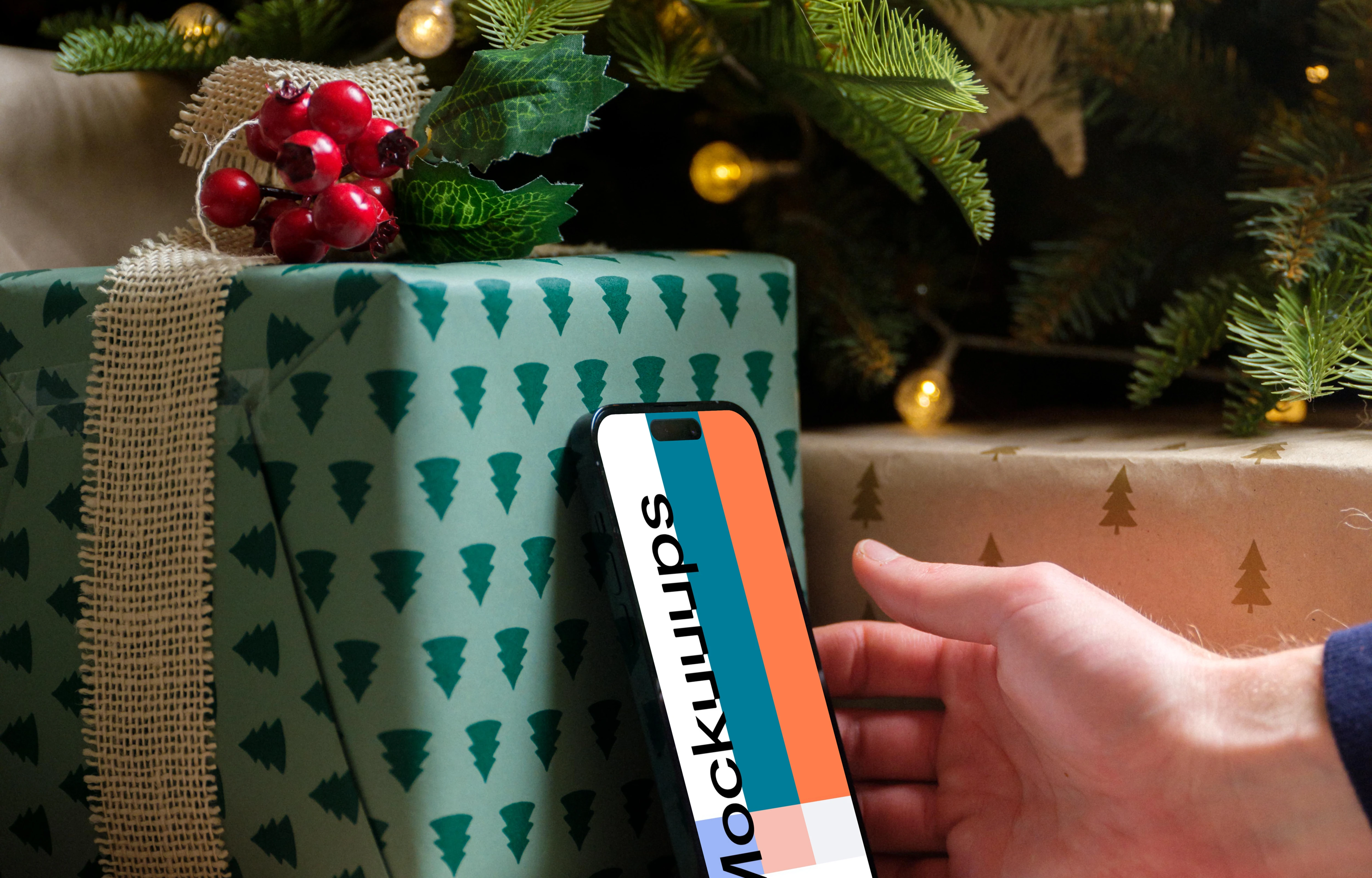 Smartphone mockup and Christmas gift