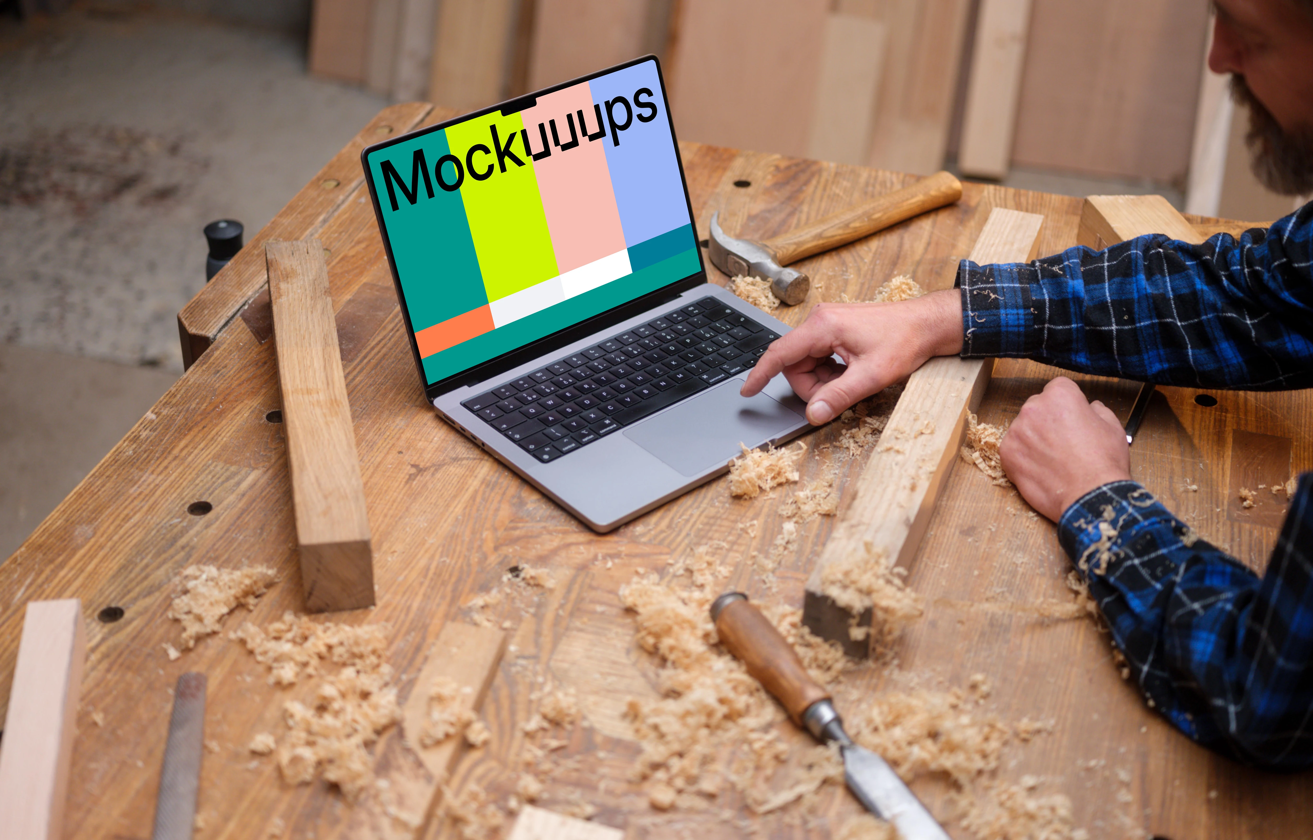 Carpenter scrolling on a MacBook Pro 14" mockup