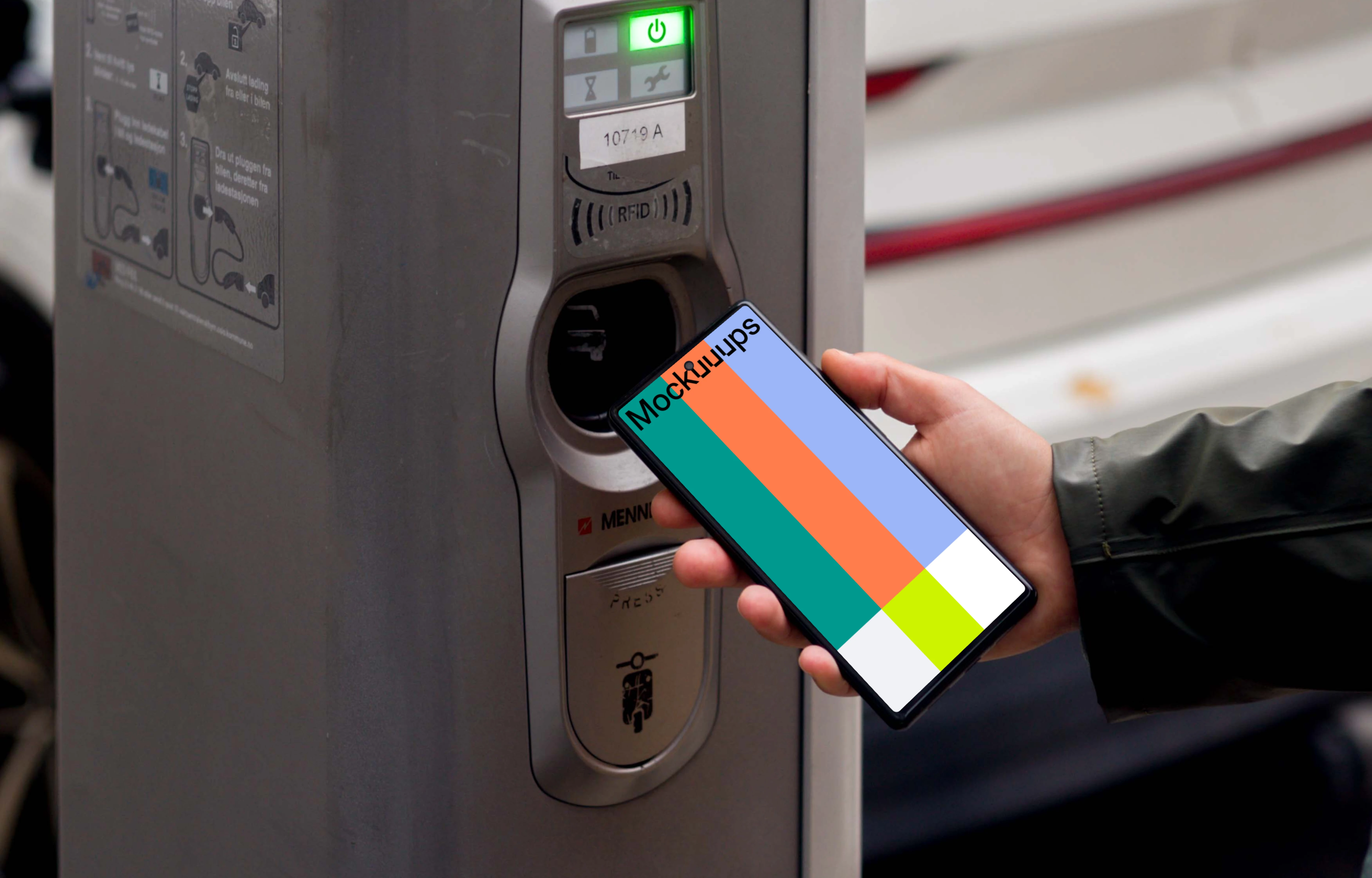 Charging station for electric cars and smartphone mockup