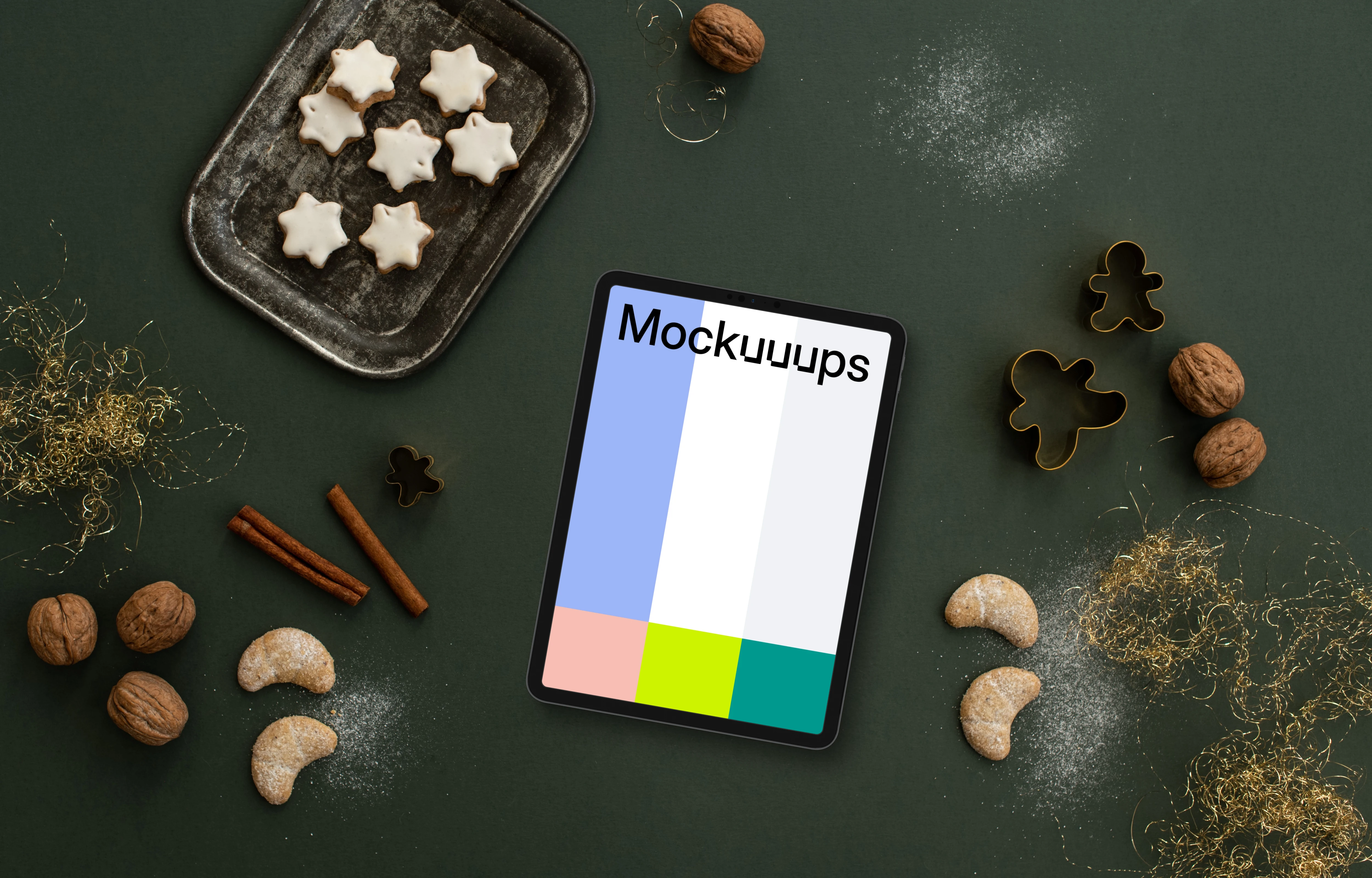 Christmas design mockup with a tablet