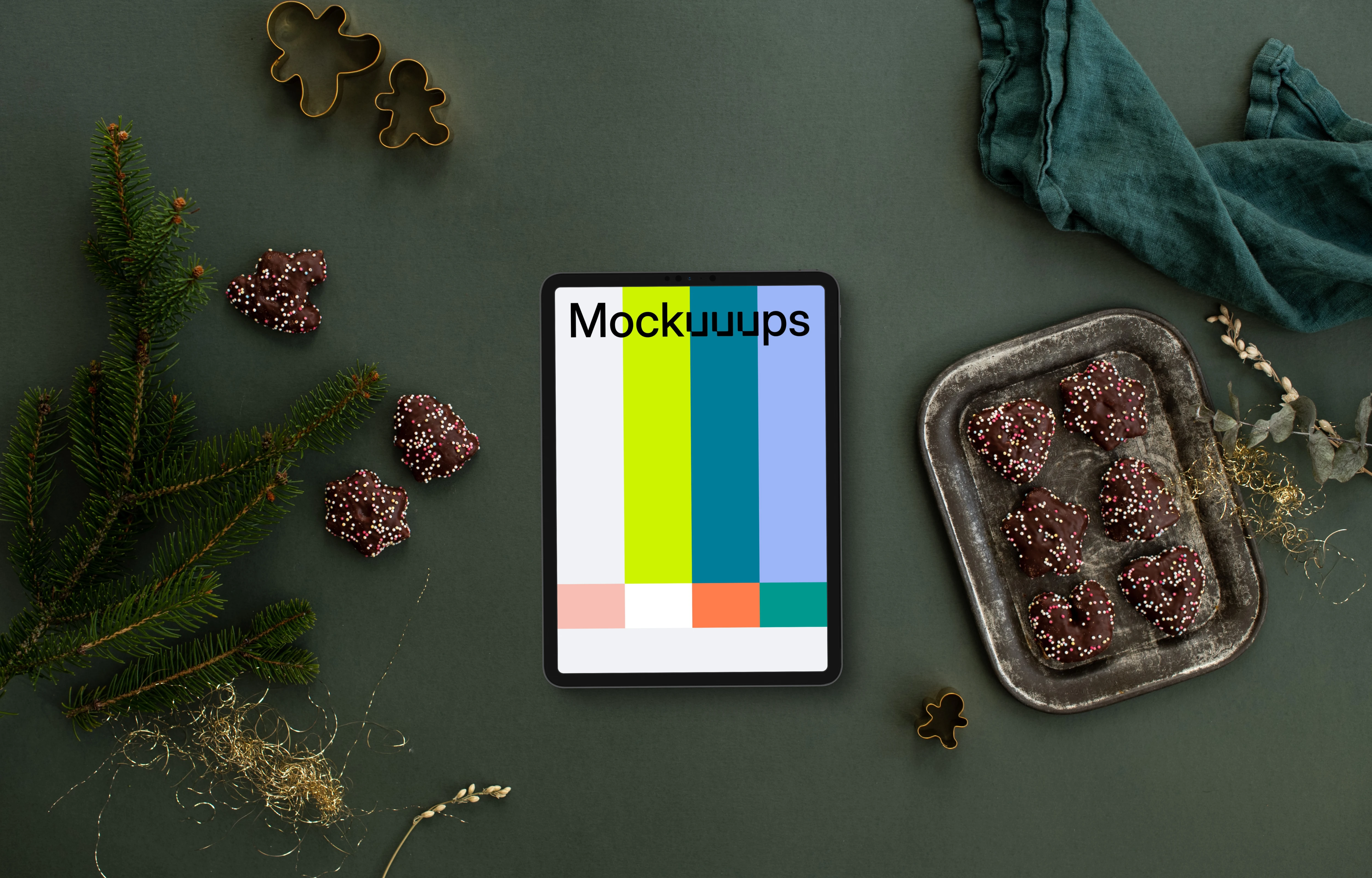 Christmas pastry and tablet mockup