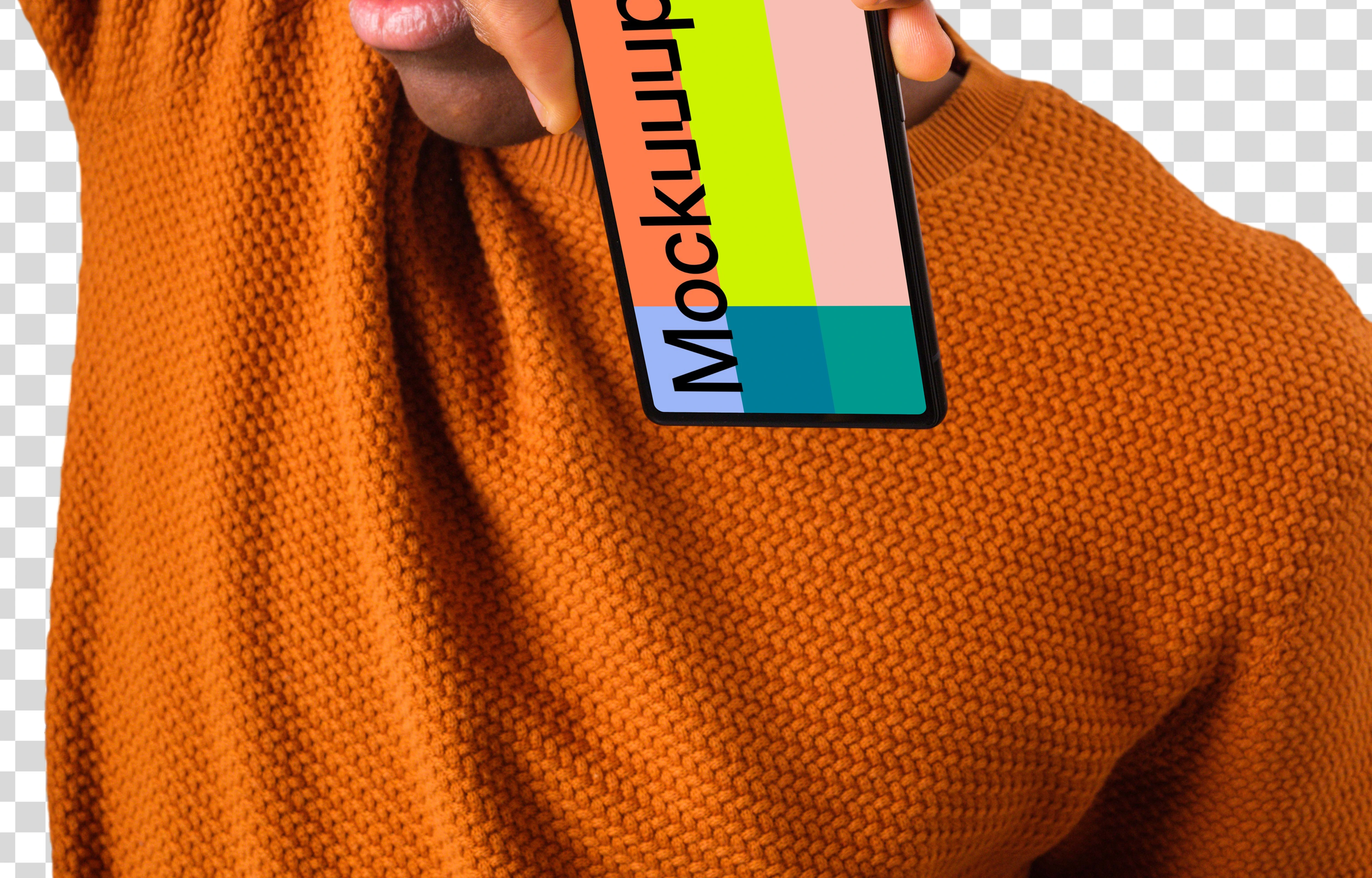 Close up of the Google Pixel mockup next to the man's face