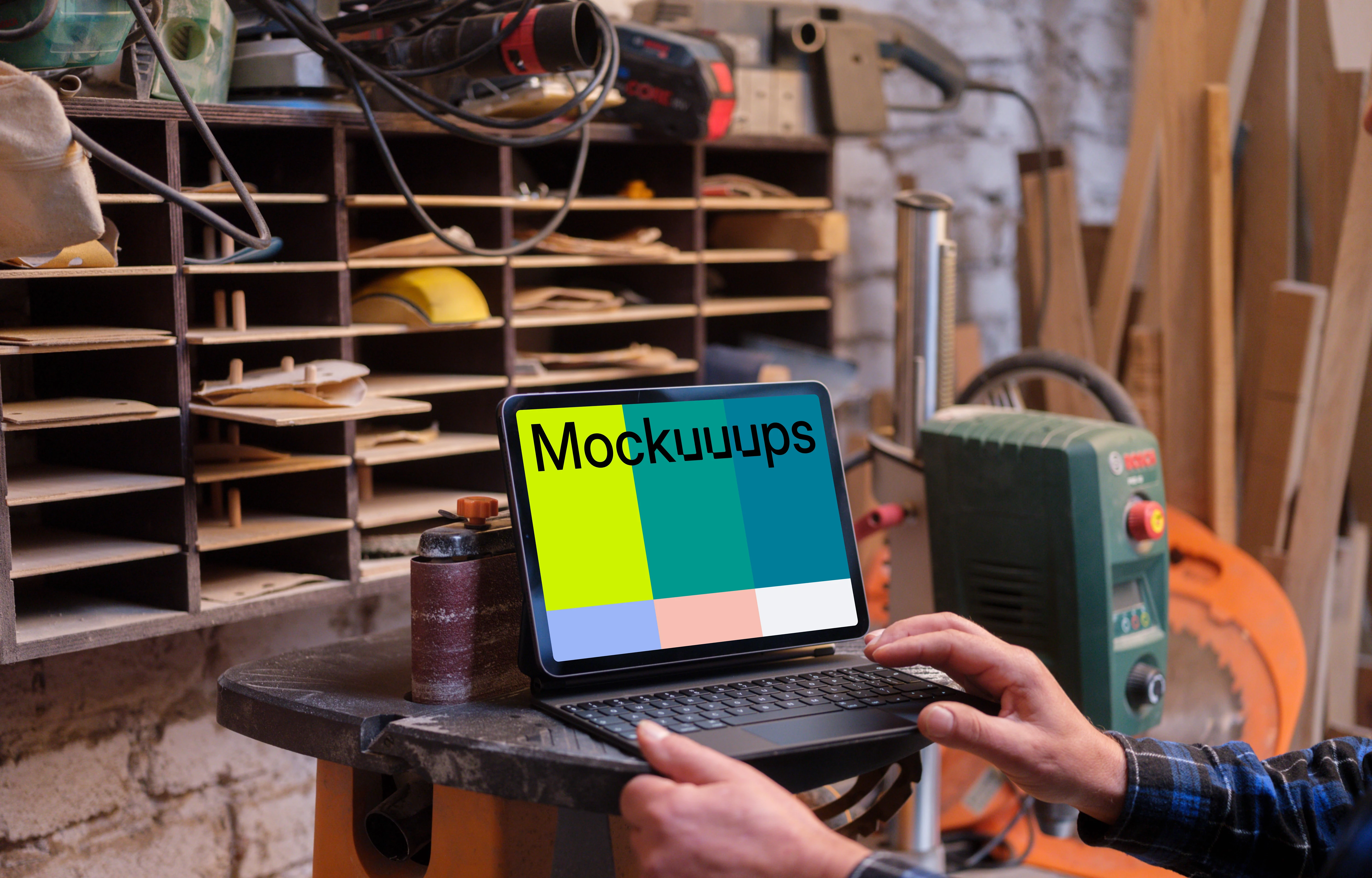 Crafter working on an iPad Air mockup