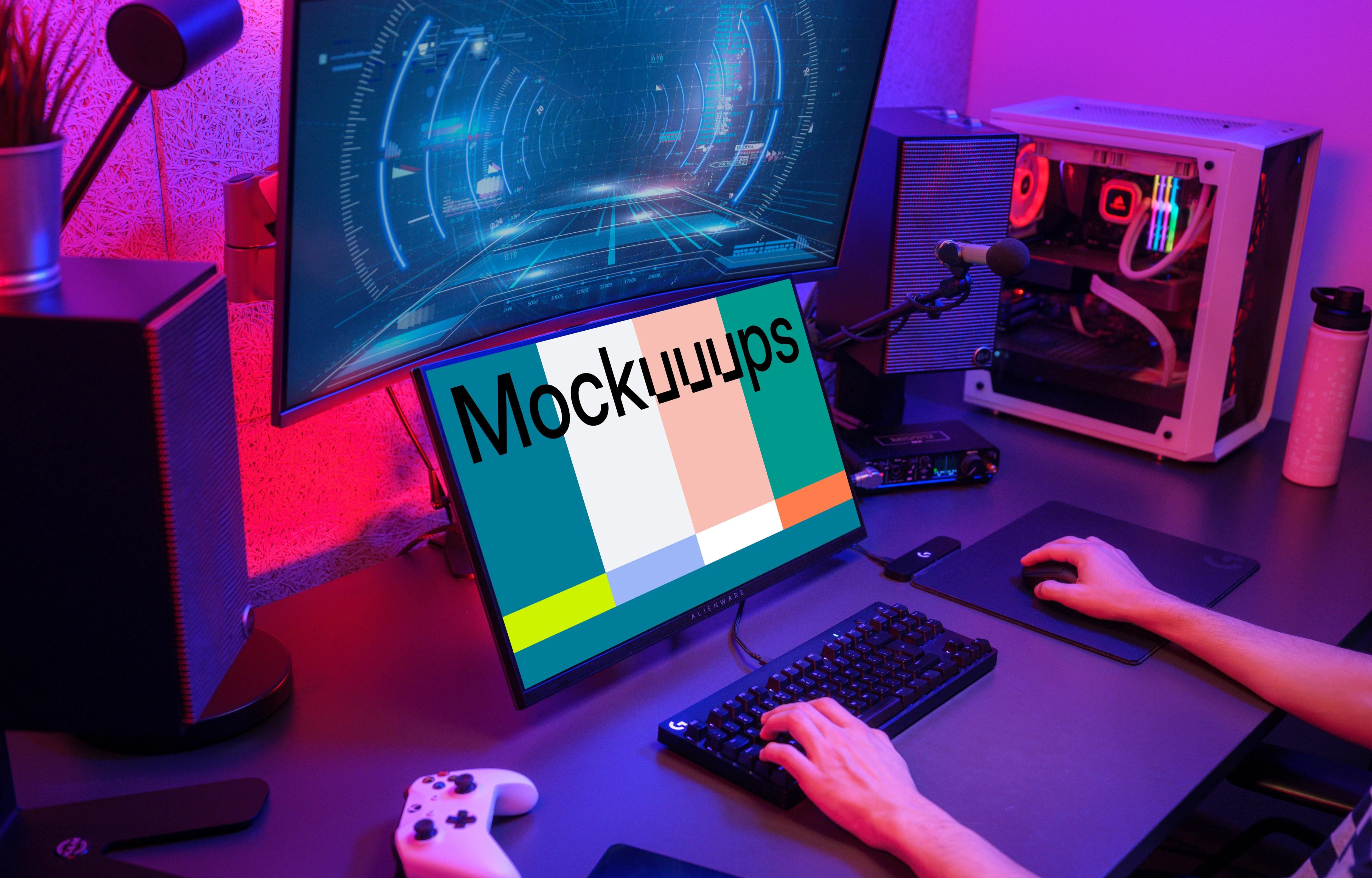 Dell display mockup in dynamic gaming setup