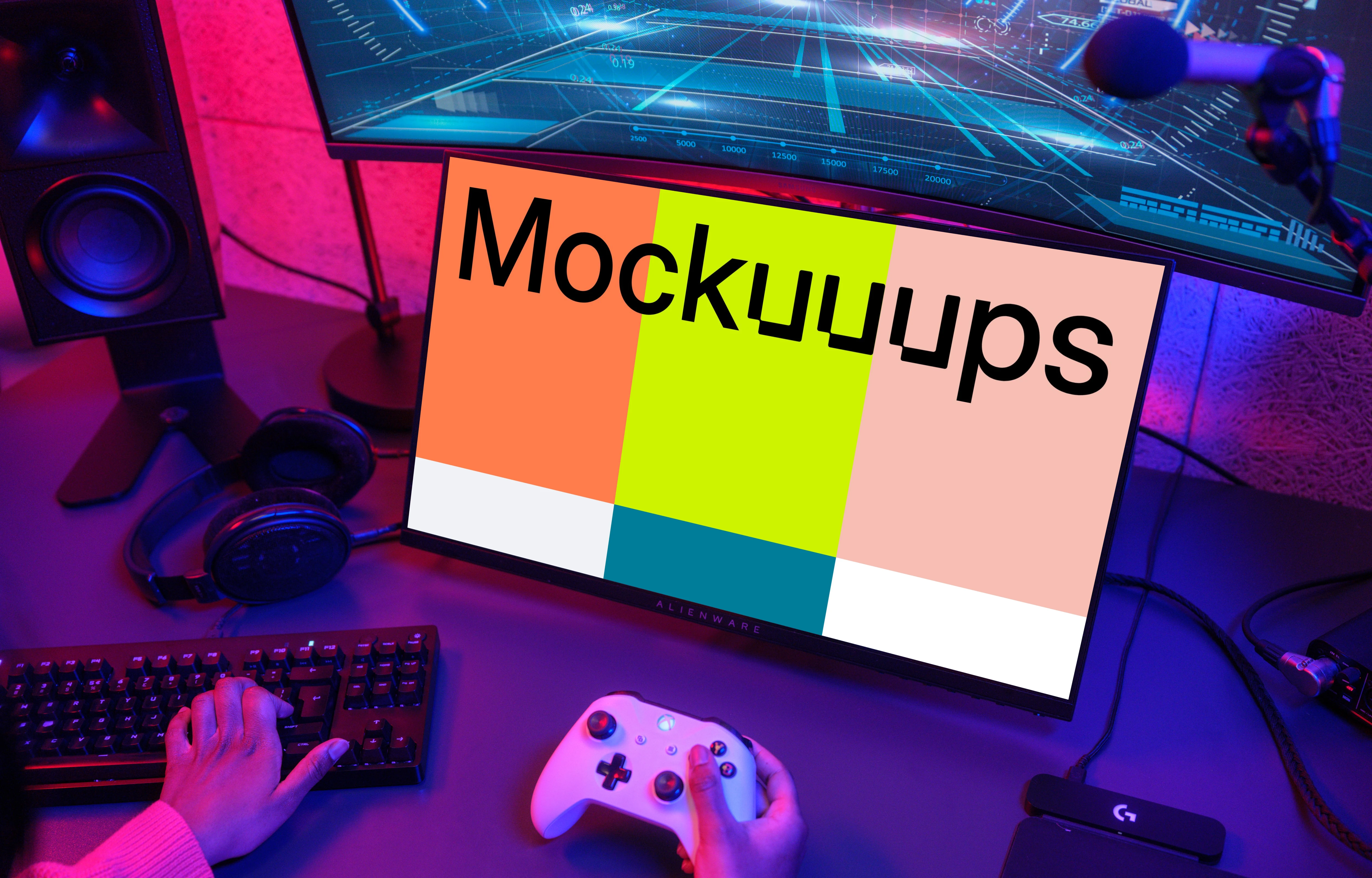 Dell display mockup in gaming setup