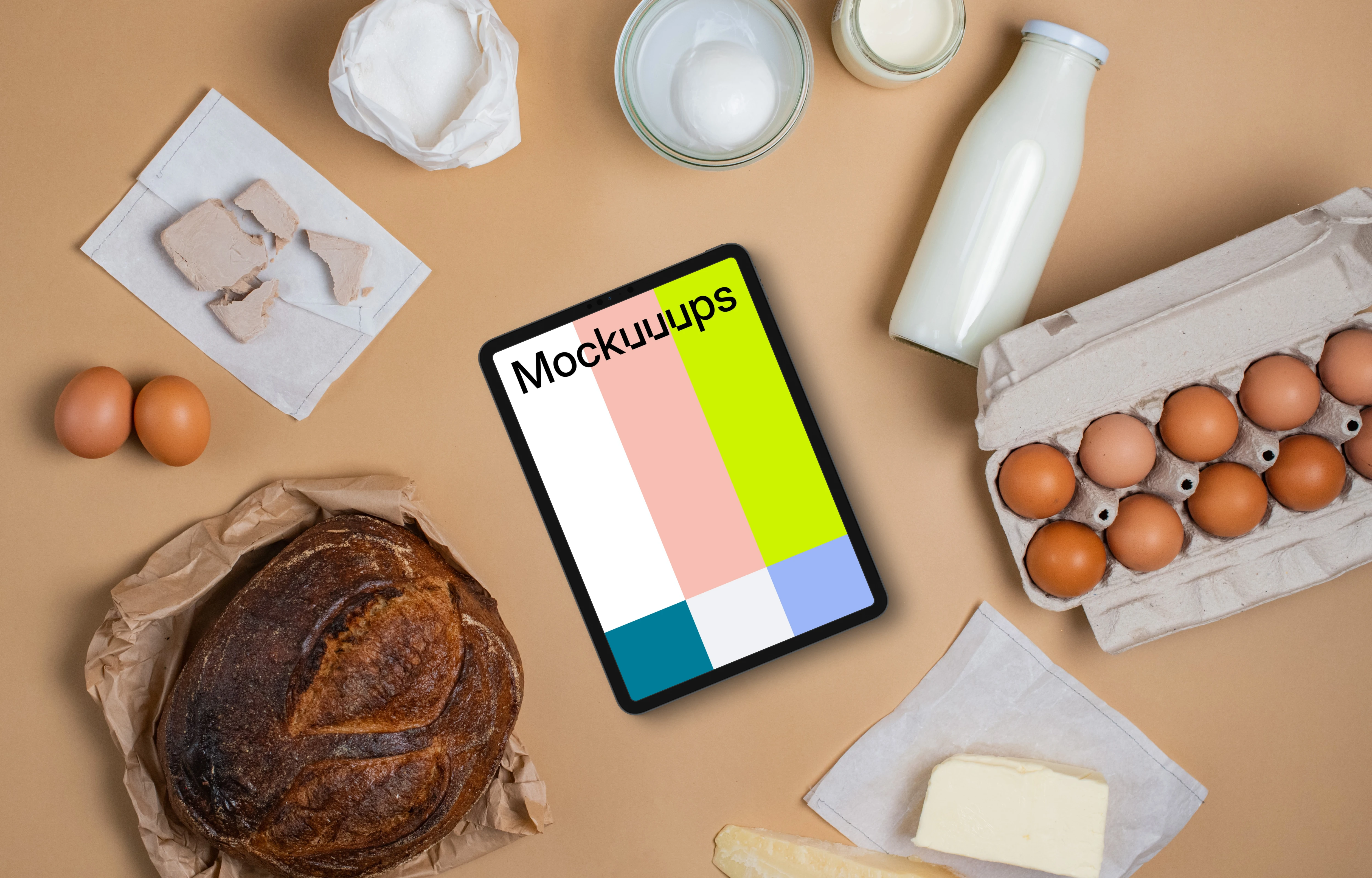 Device mockup between groceries