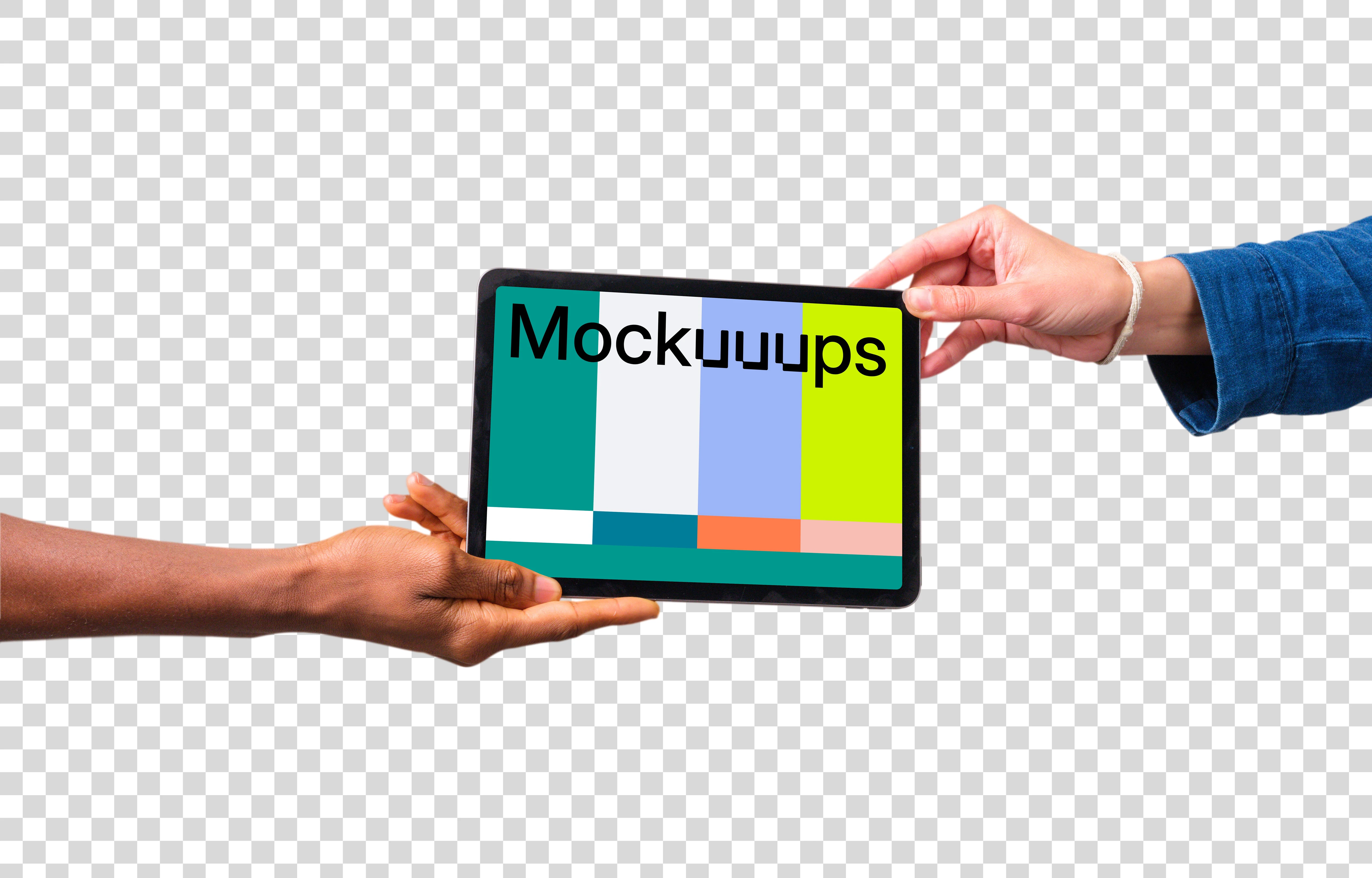 Diverse hands holding iPad mockup