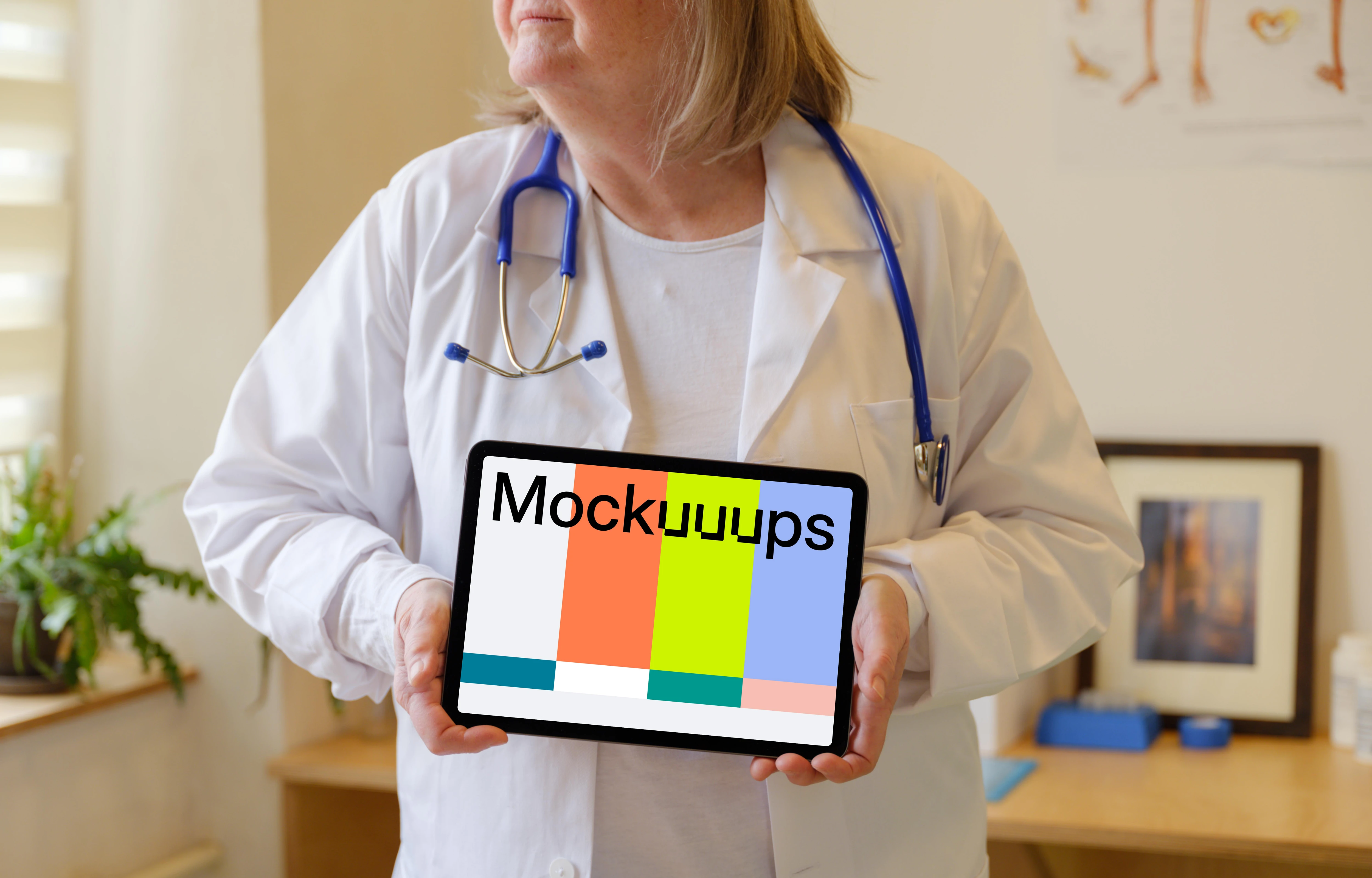 Doctor holding an iPad Air mockup