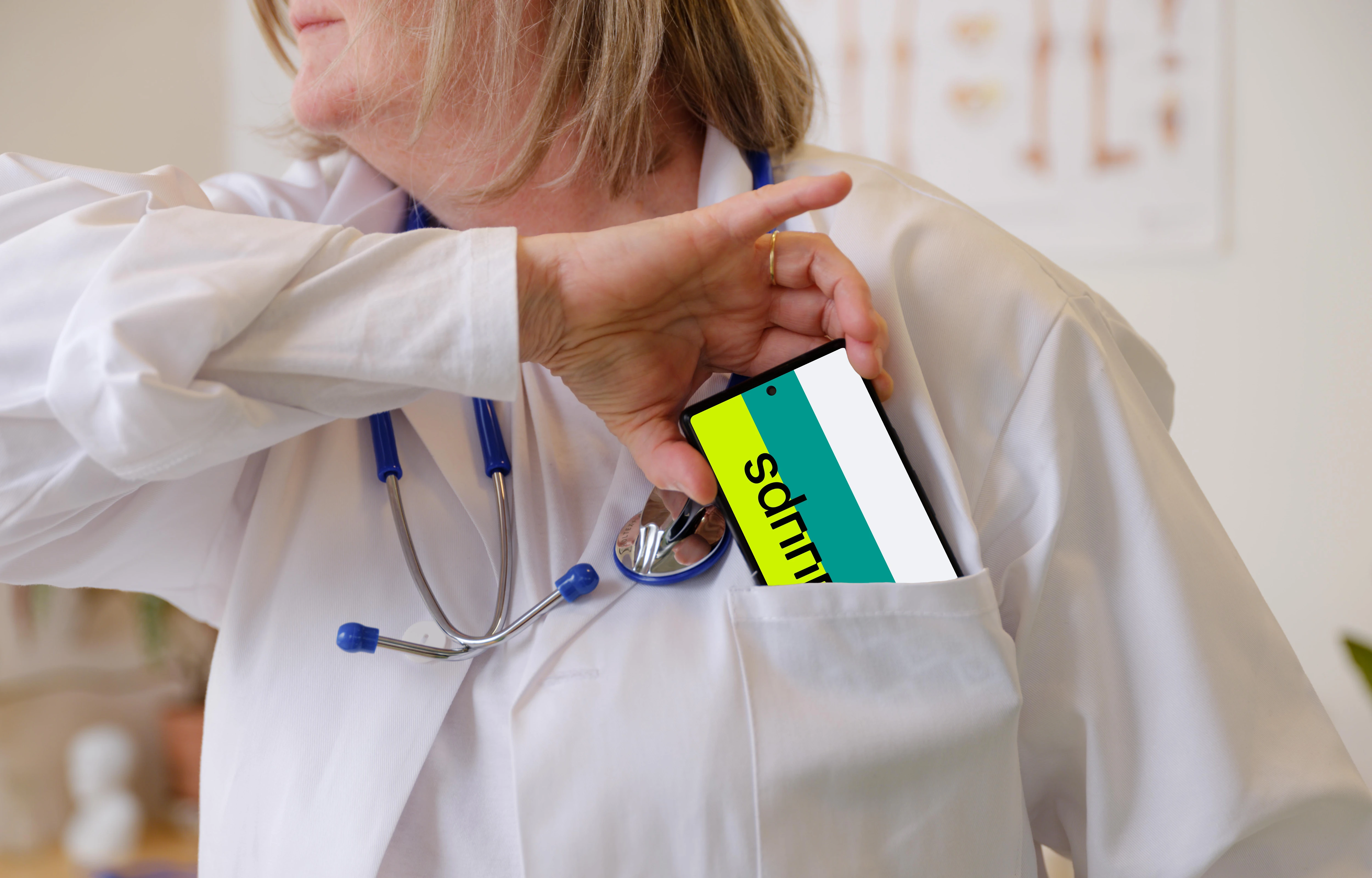 Doctor putting the Google Pixel 6 into her pocket