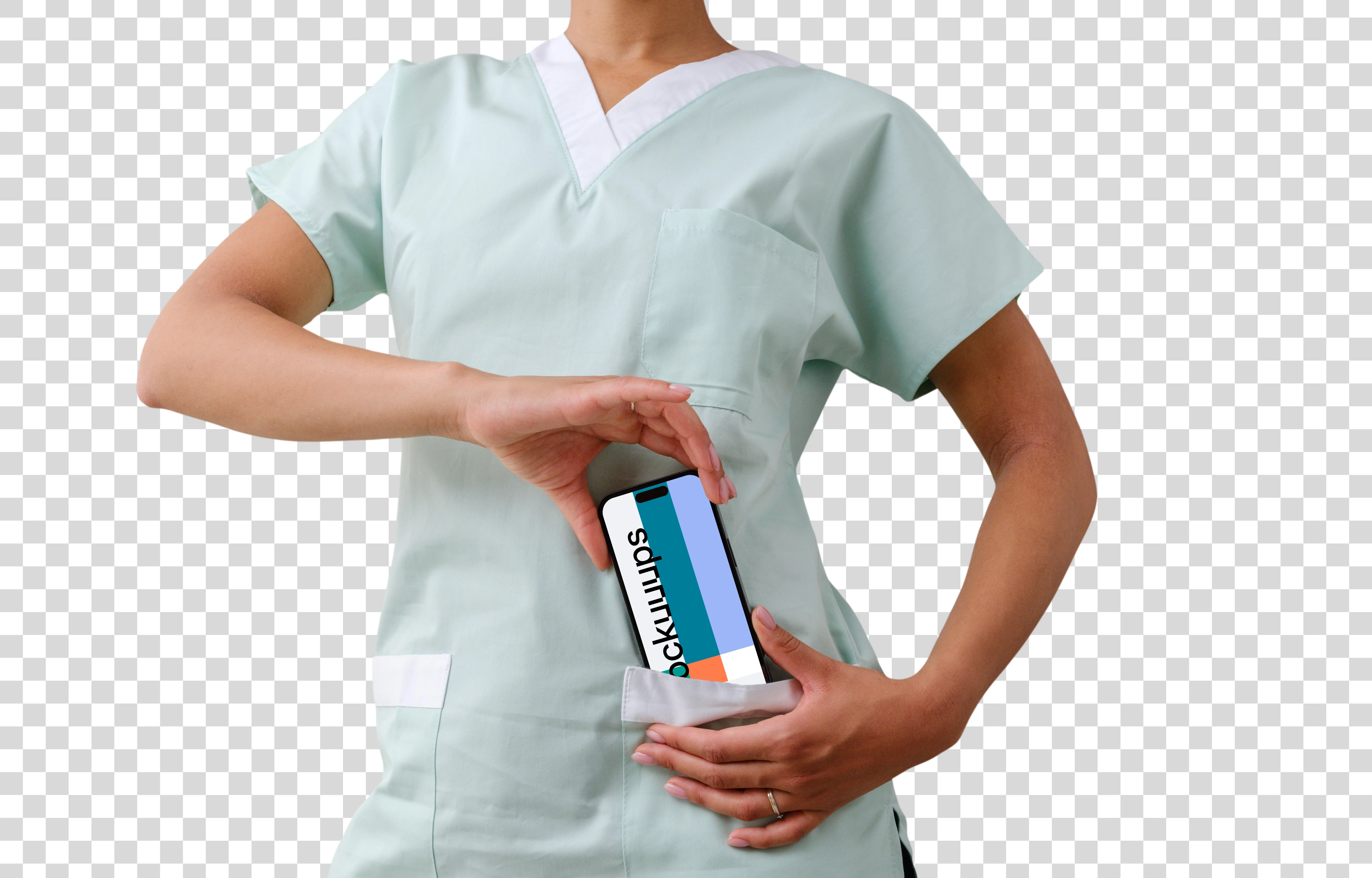 Doctor with an iPhone mockup in her hand