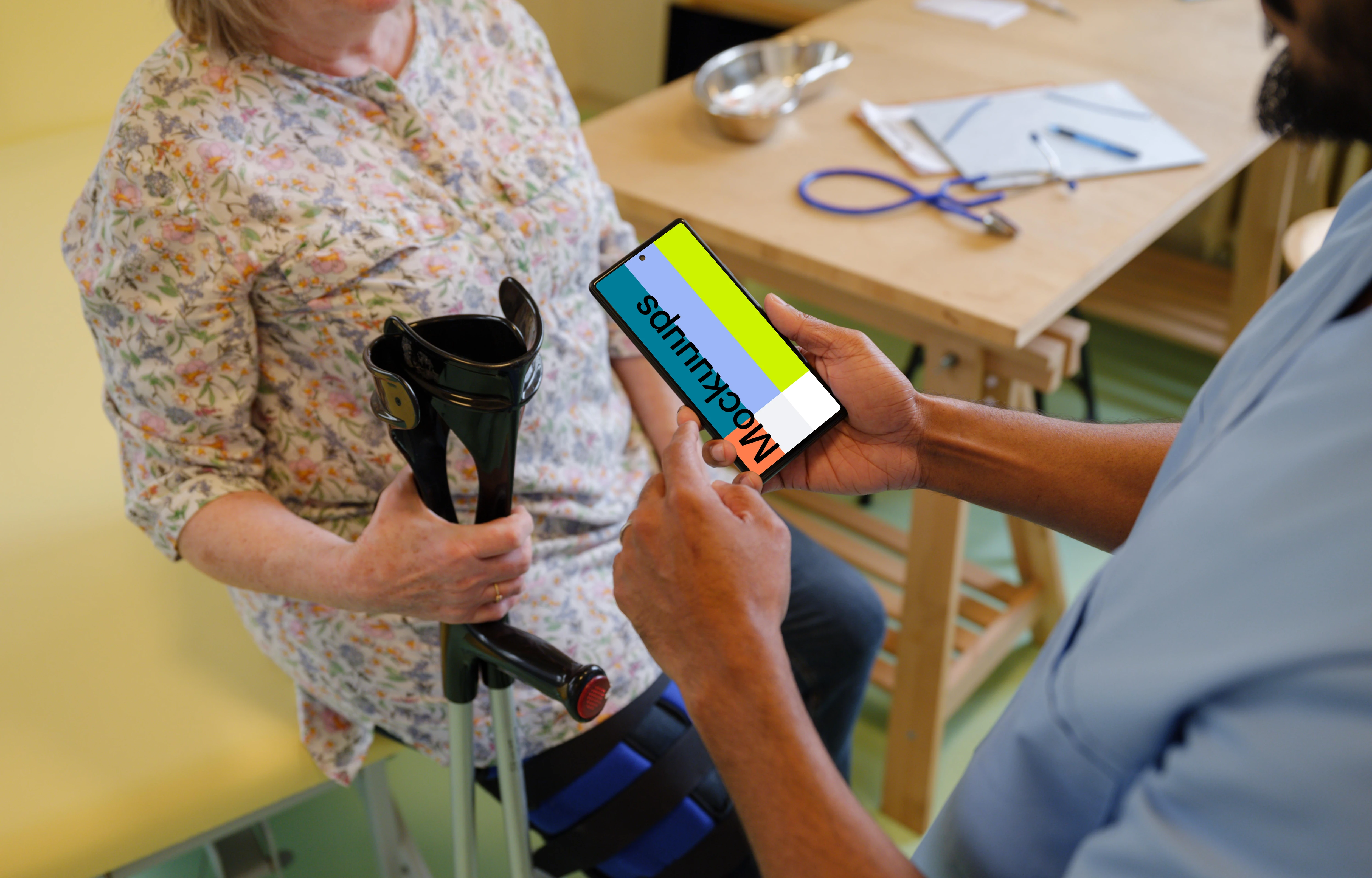 Doctor with Google Pixel 6 mockup in his hand
