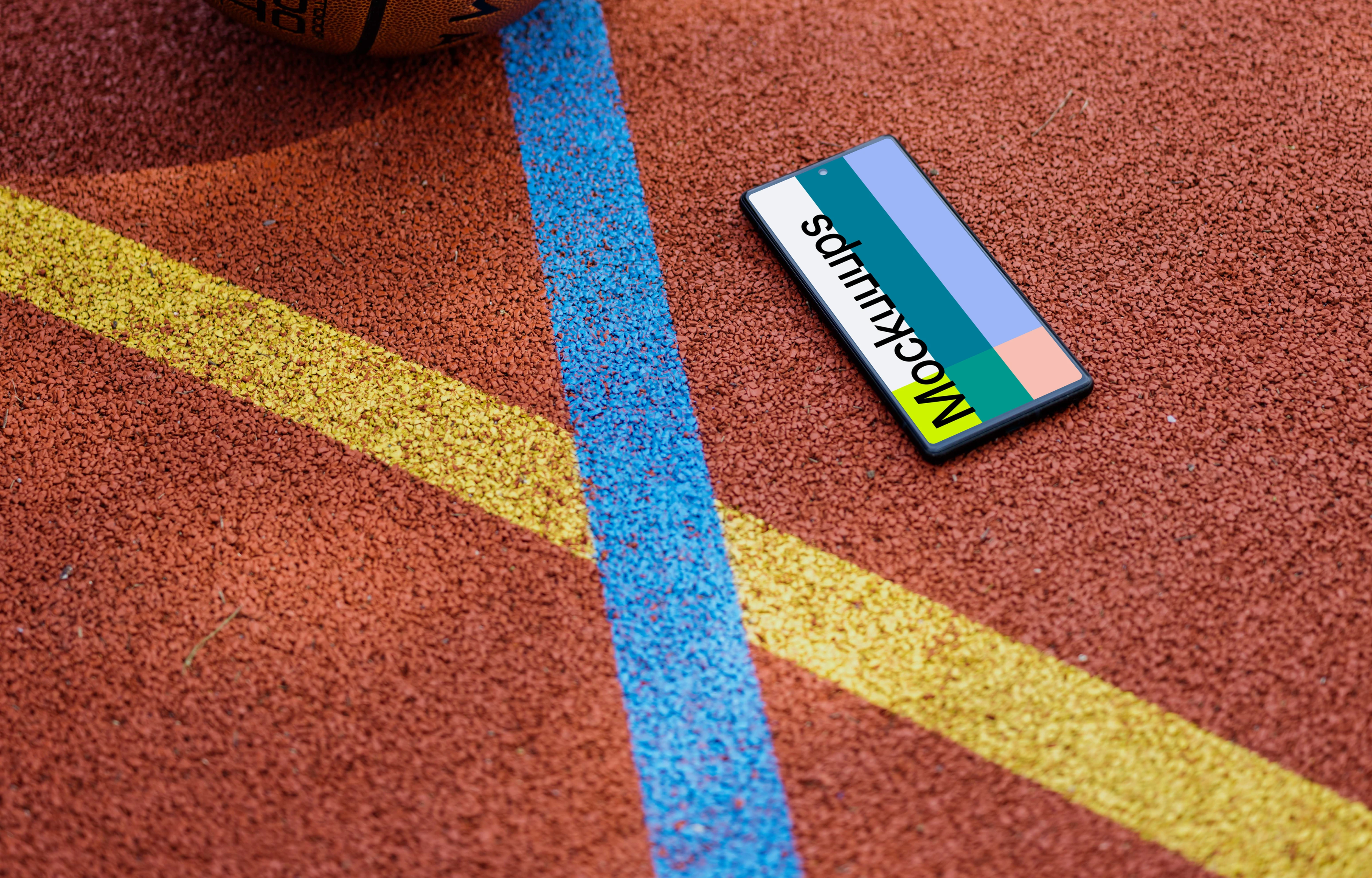 Google Pixel mockup on a basketball playground