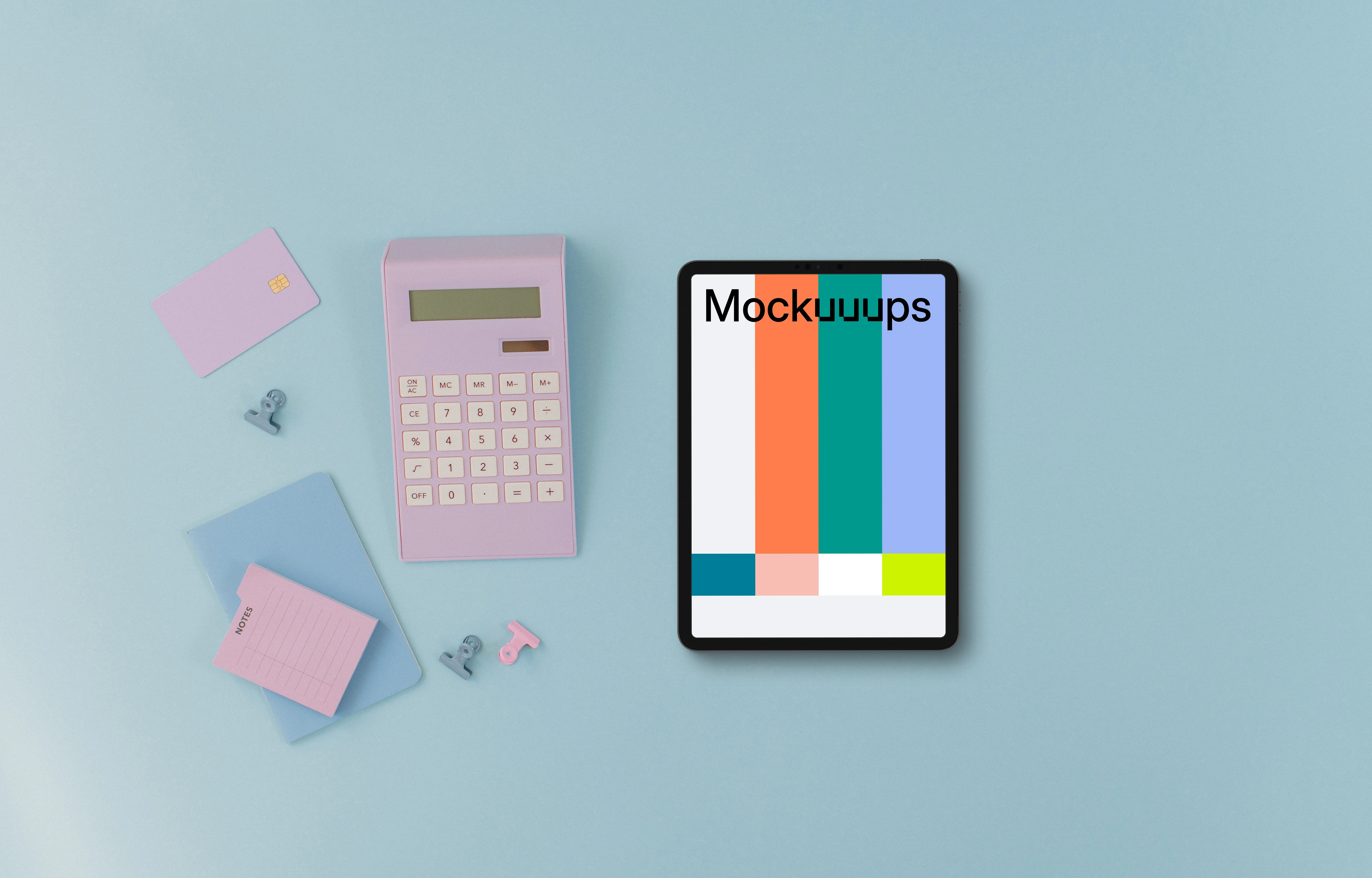 E-Commerce tablet mockup with light blue background