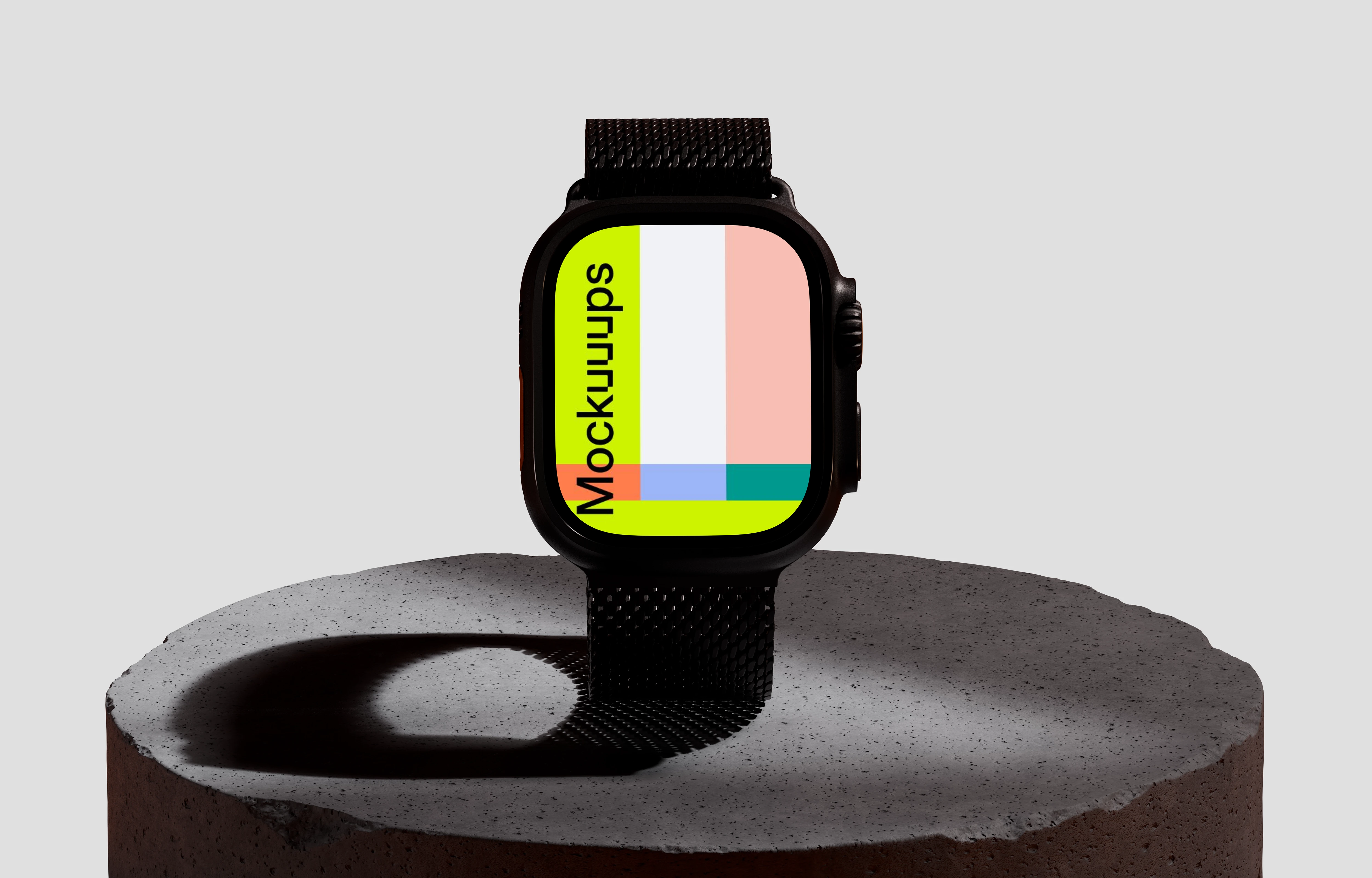 Apple Watch Ultra mockup on a concrete pedestal