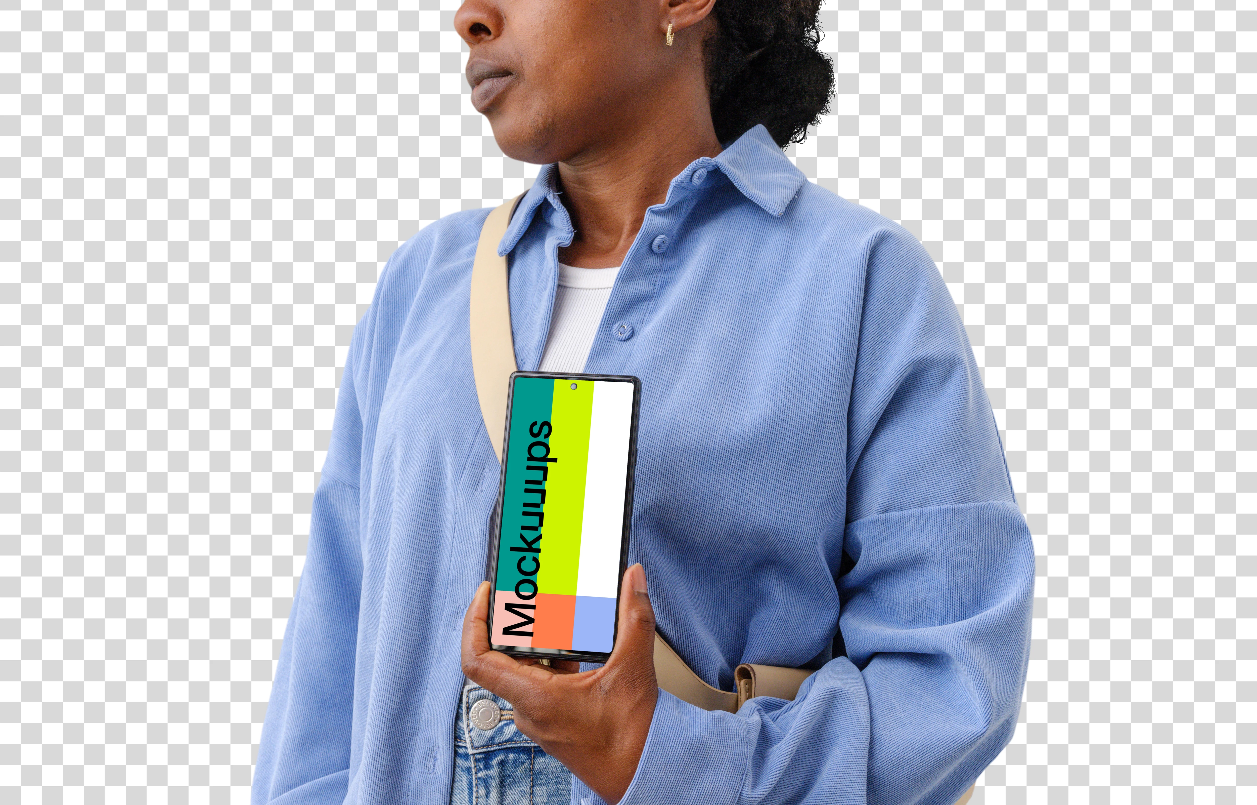 Everyday casual look scene with a Google Pixel mockup