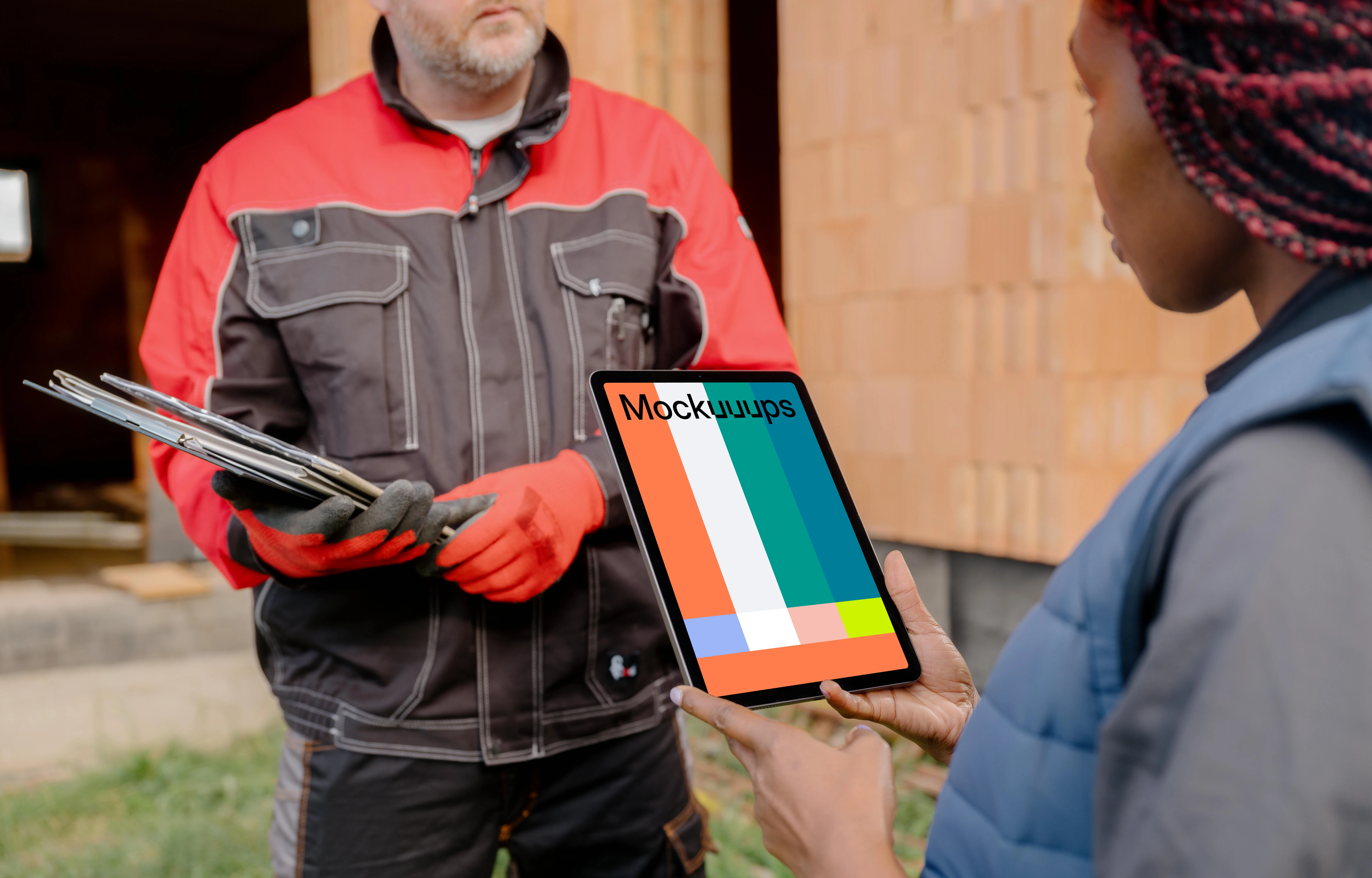 Female architect holding an iPad mockup