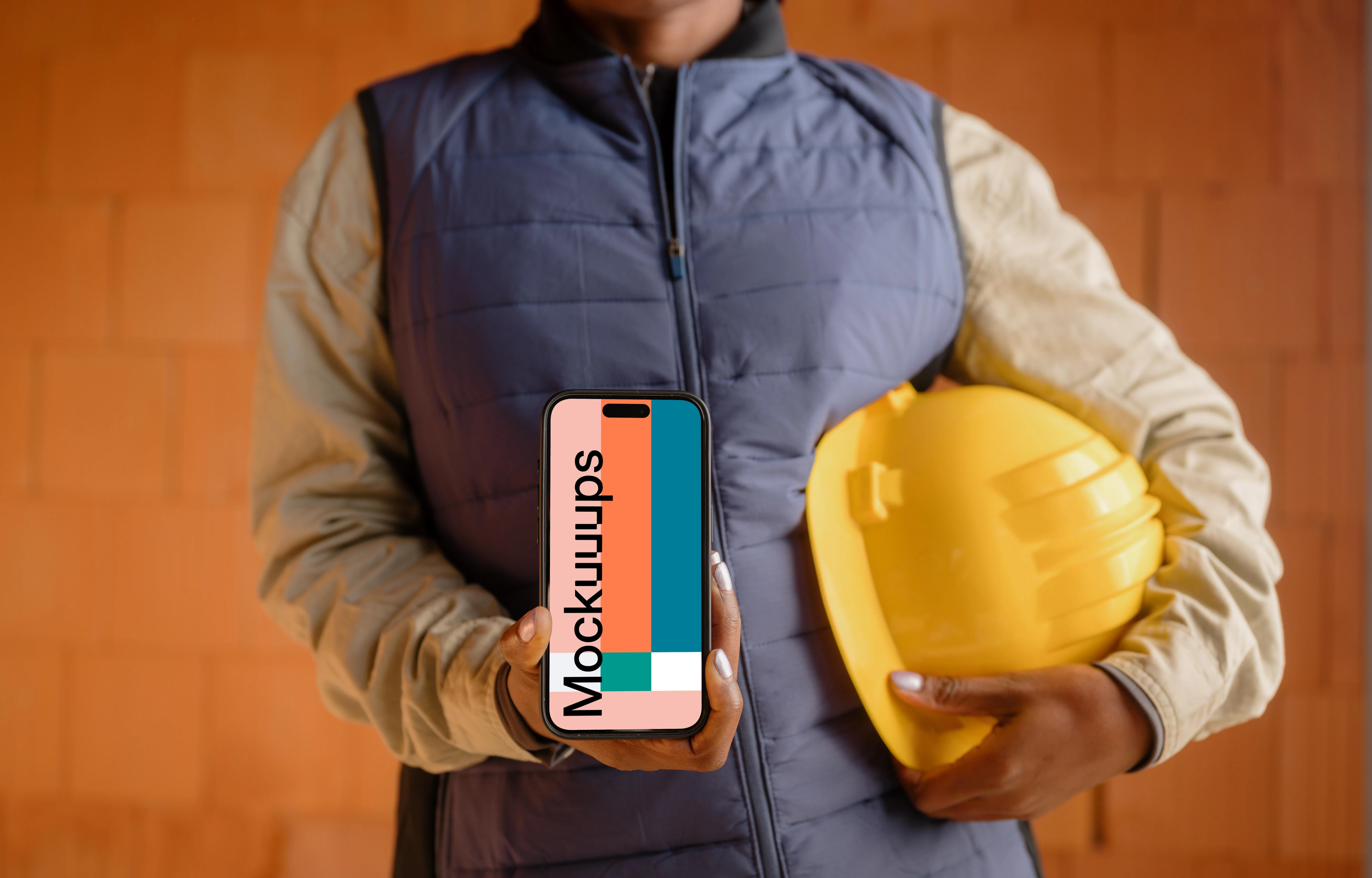 Female builder presenting an iPhone mockup