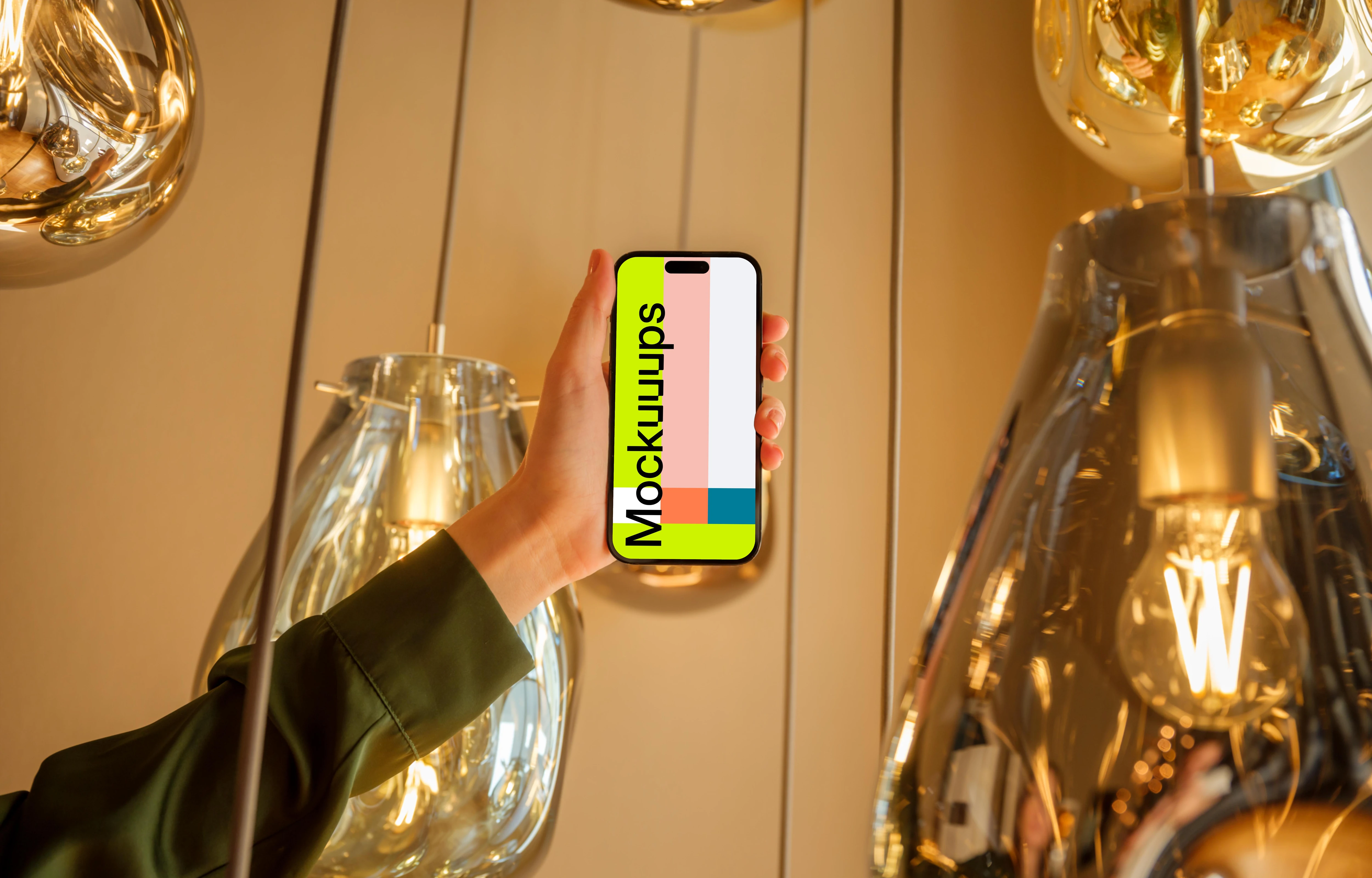 Female hand holding a iPhone in the lounge