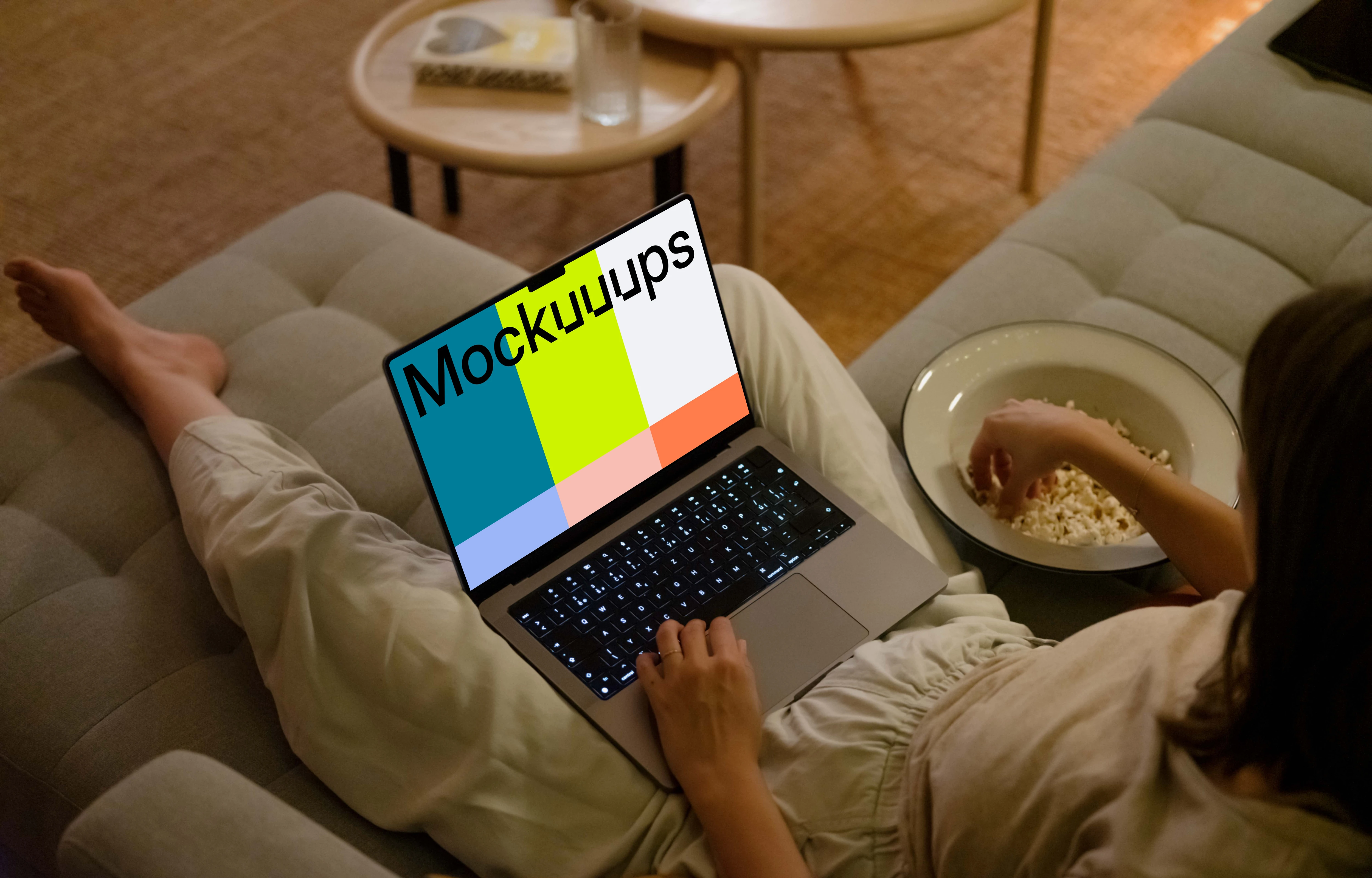 Female hand working on MacBook Pro mockup