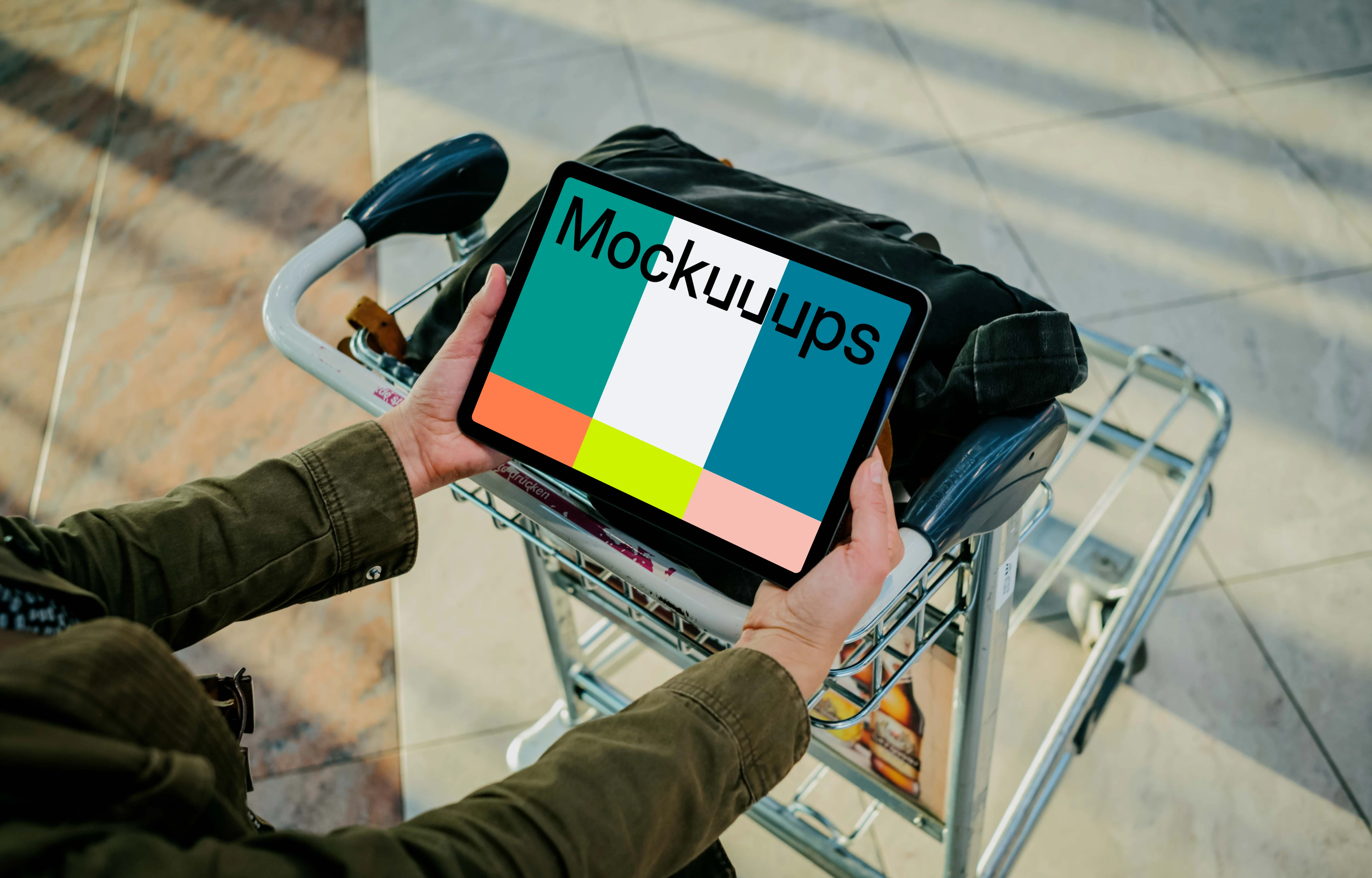 Female hands holding an iPad mockup