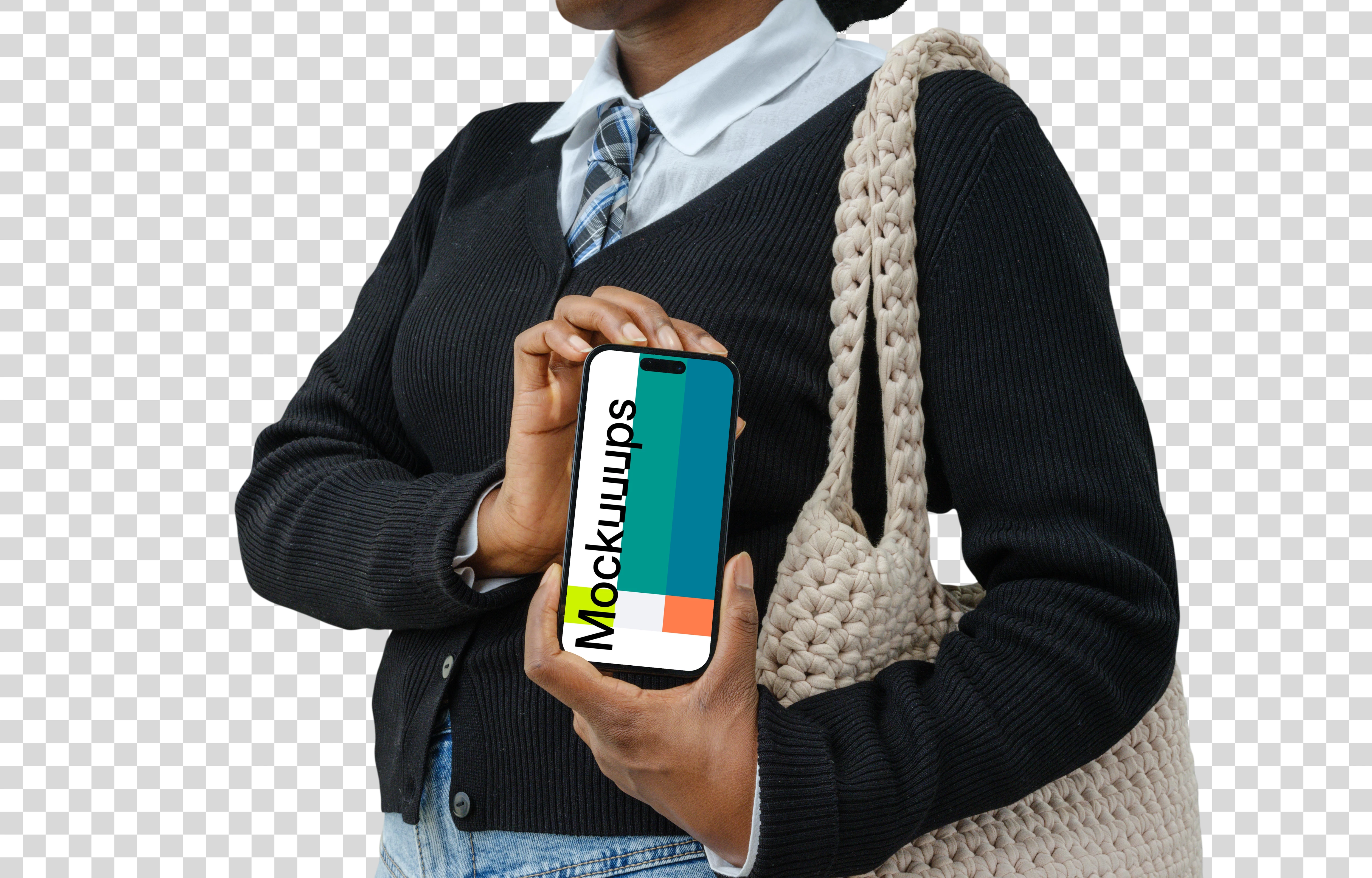 Female holding an iPhone mockup