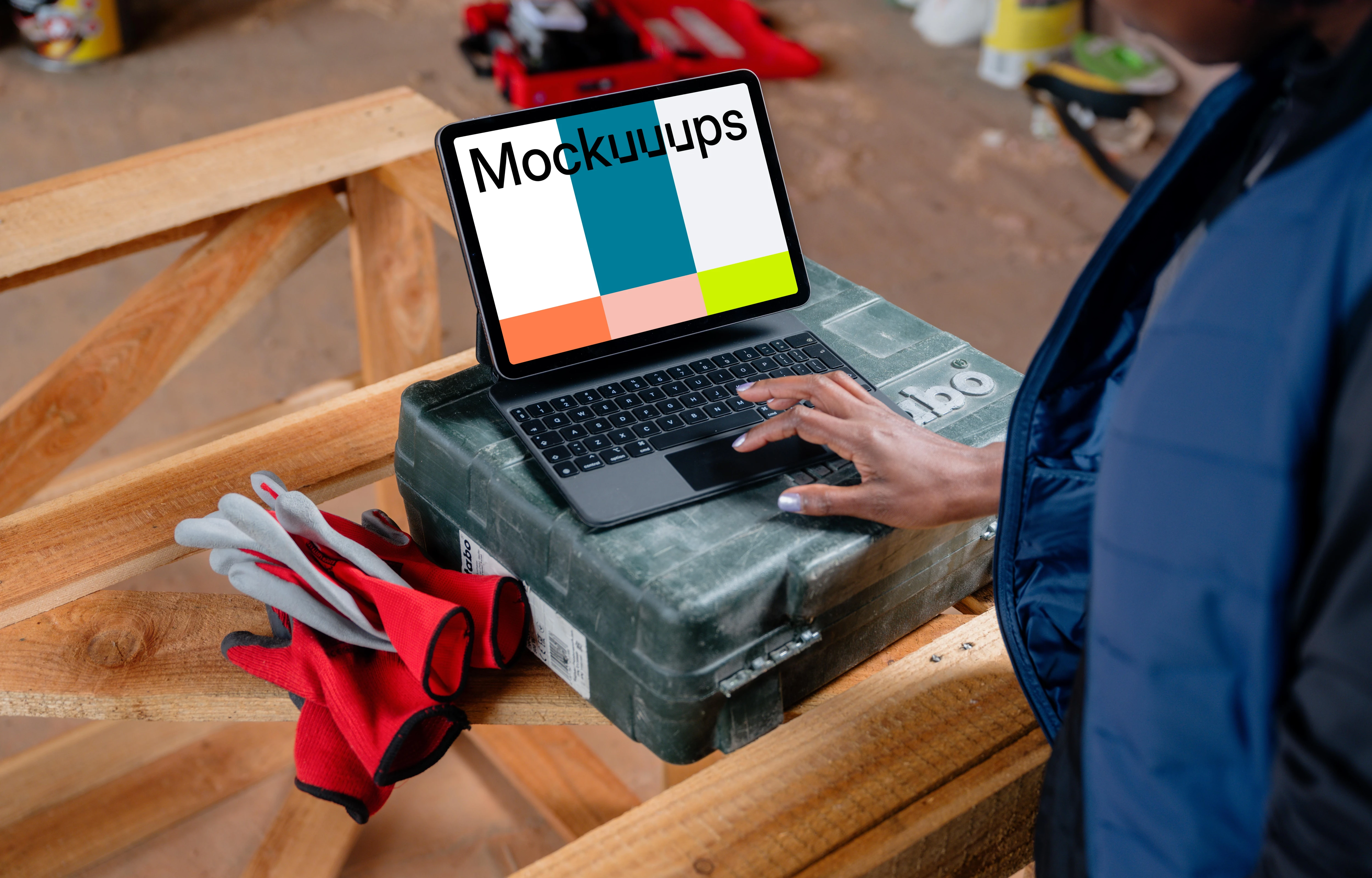 Female power in the construction industry with an iPad mockup