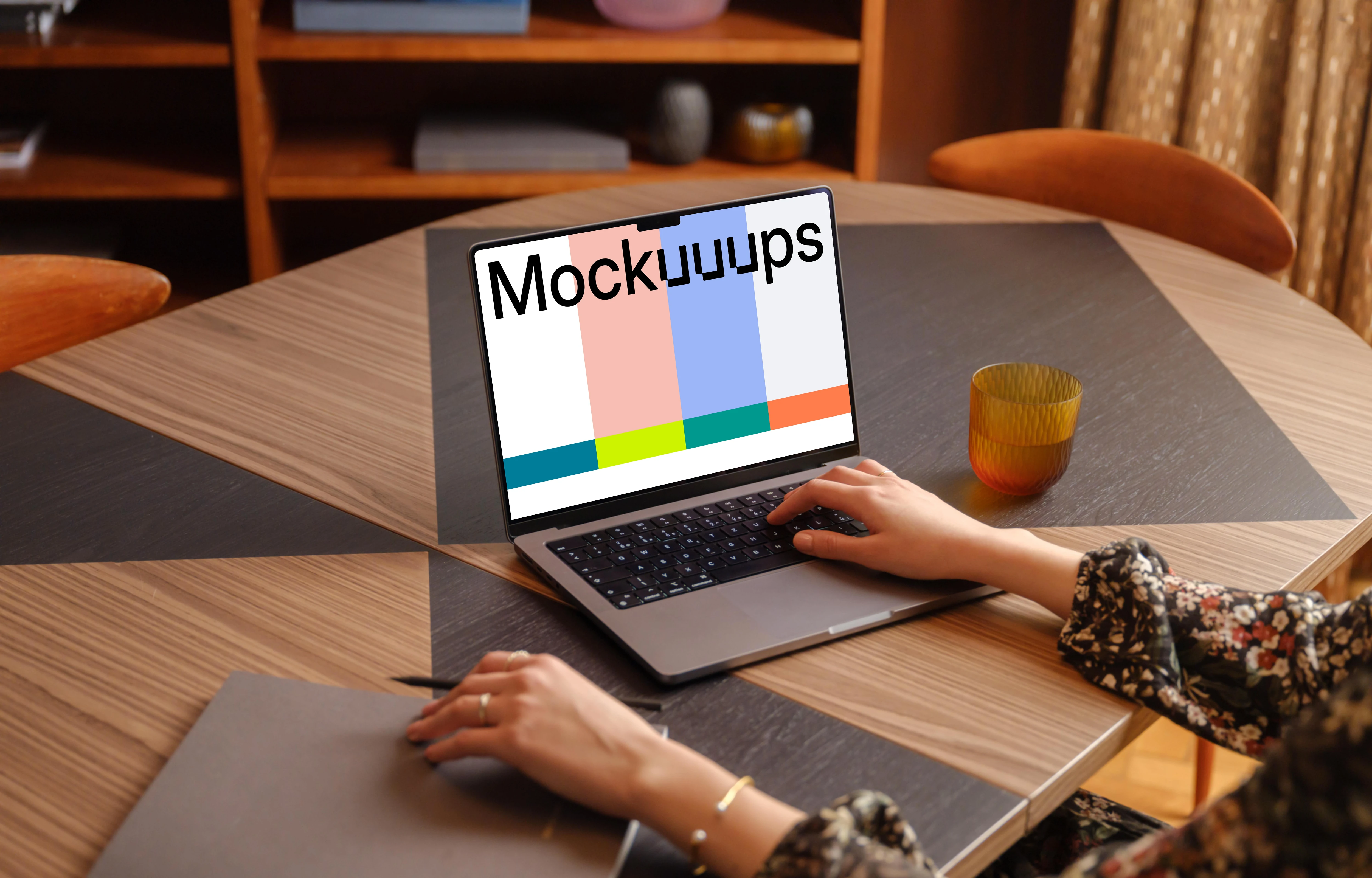 Female professional engaged in office work on MacBook Pro mockup