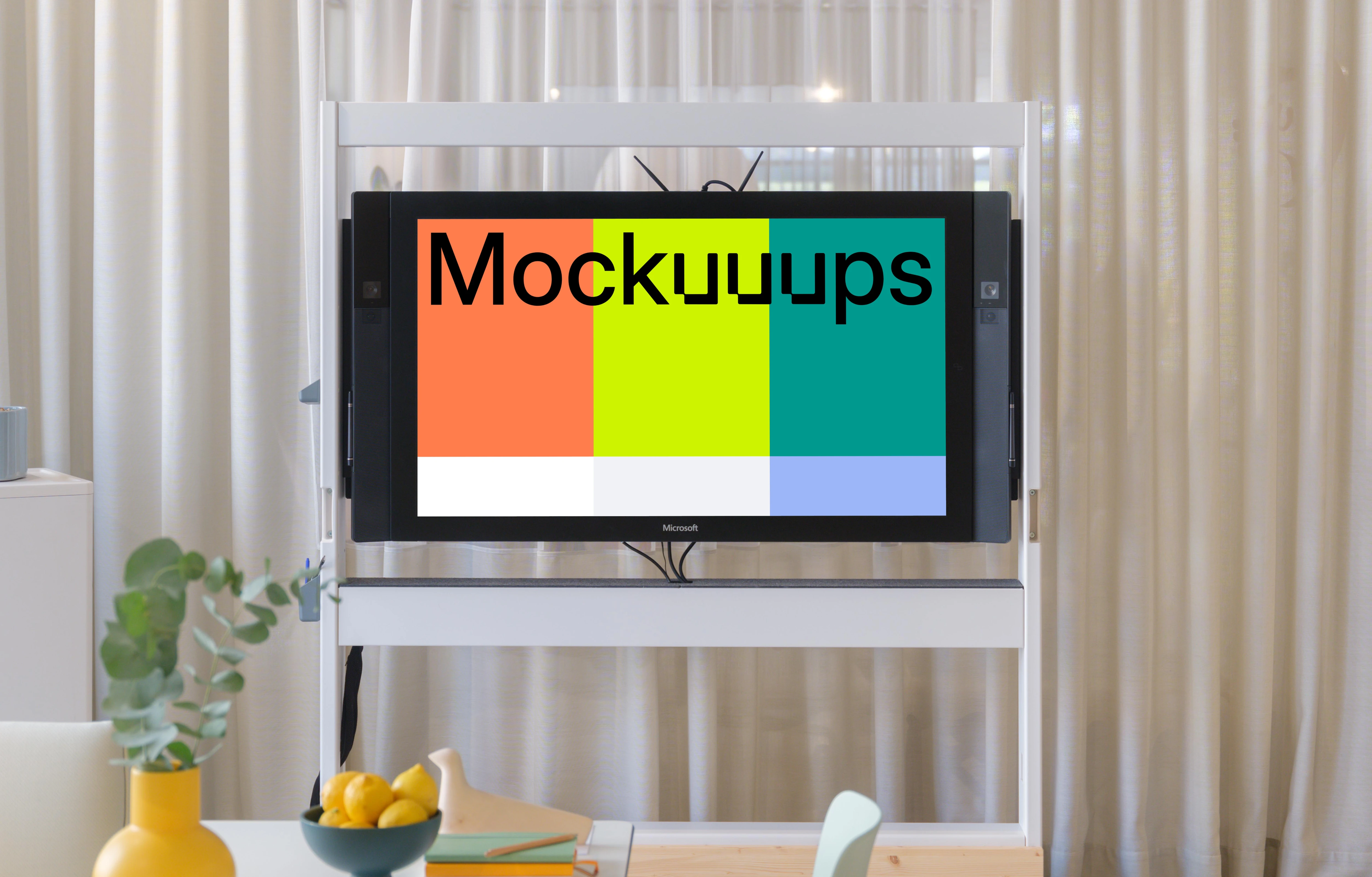 Television mockup in bright living room