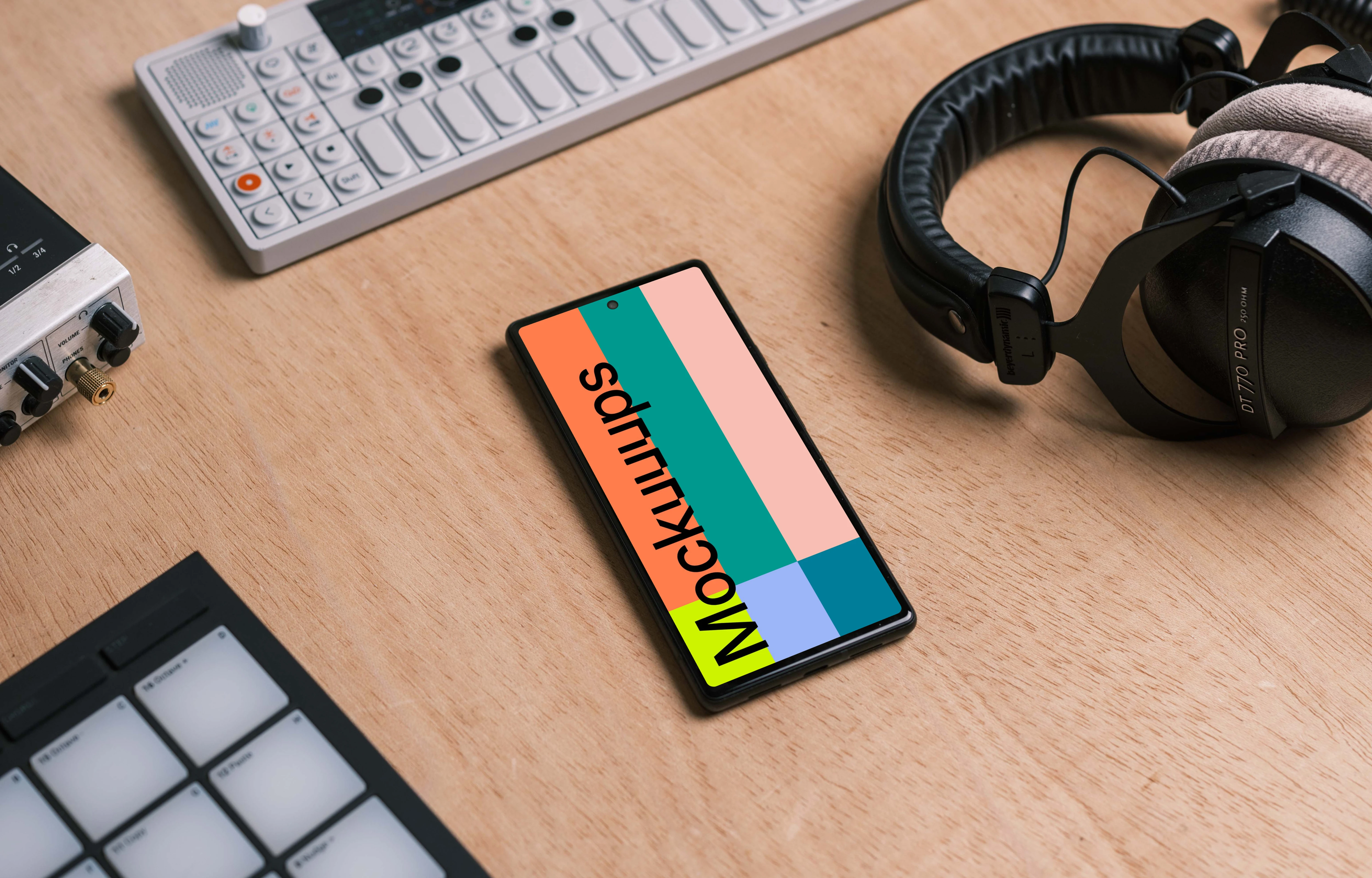 Smartphone mockup in the music studio
