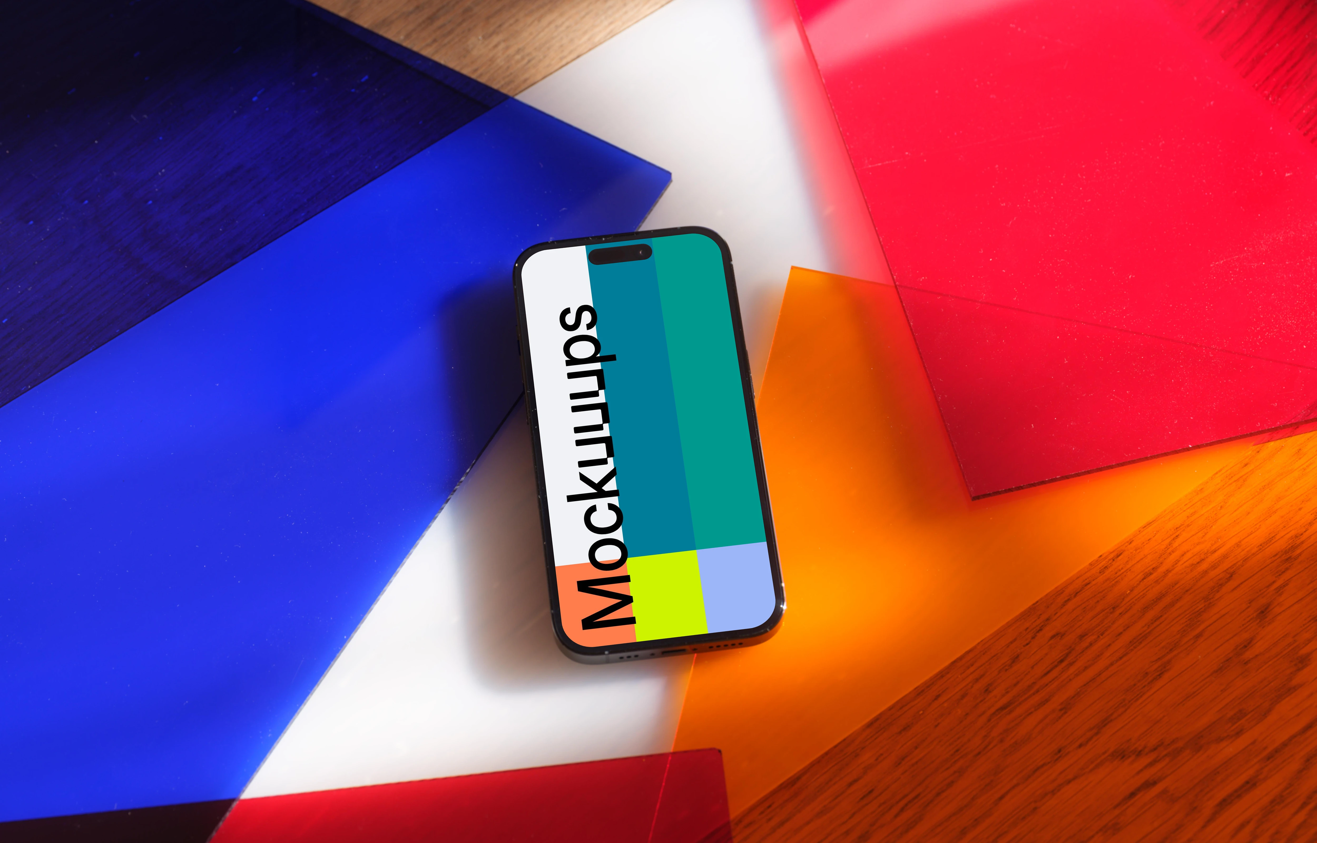 iPhone 14 Pro mockup on multicolored background