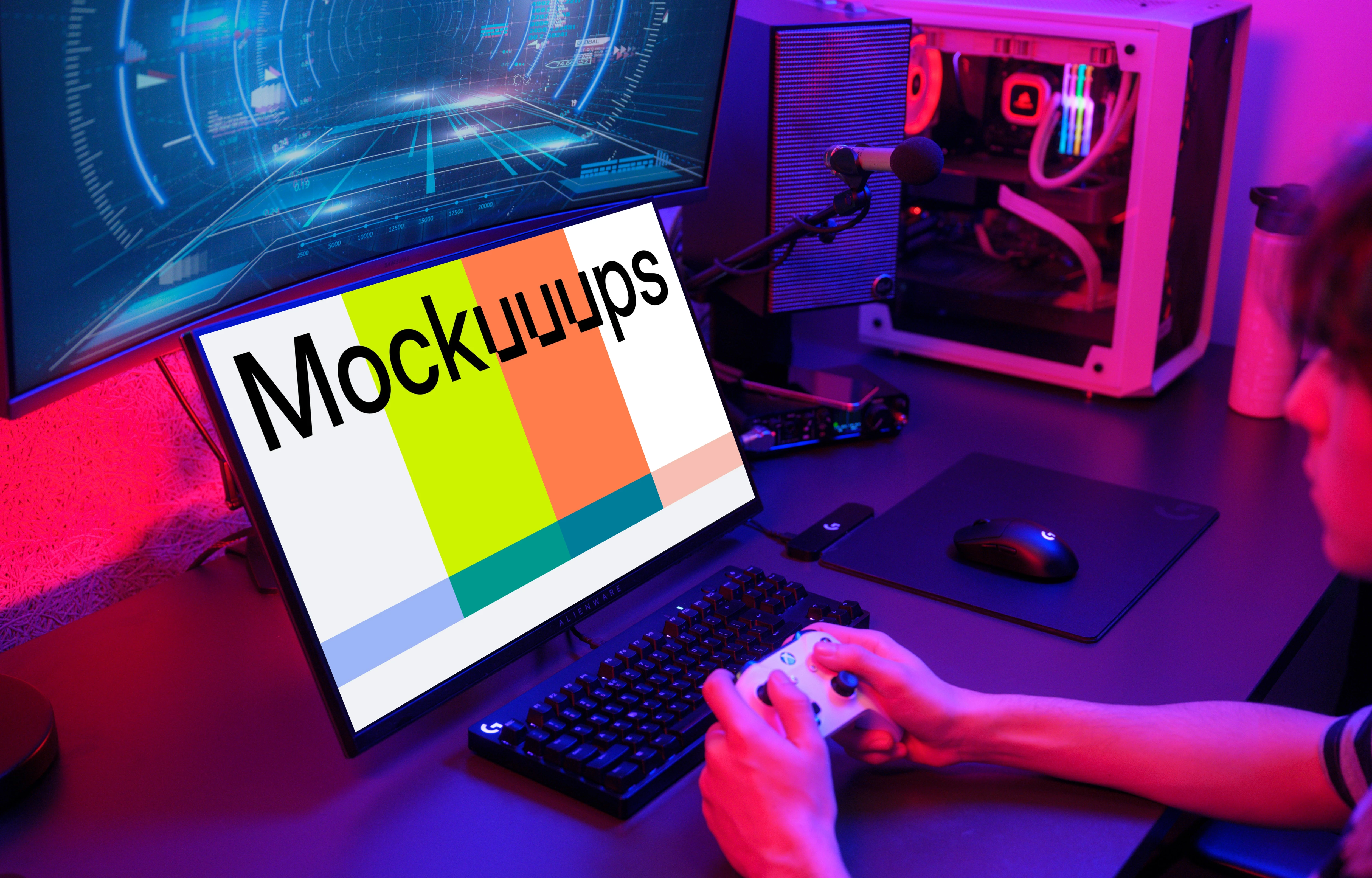 Gaming display mockup with RGB lighting