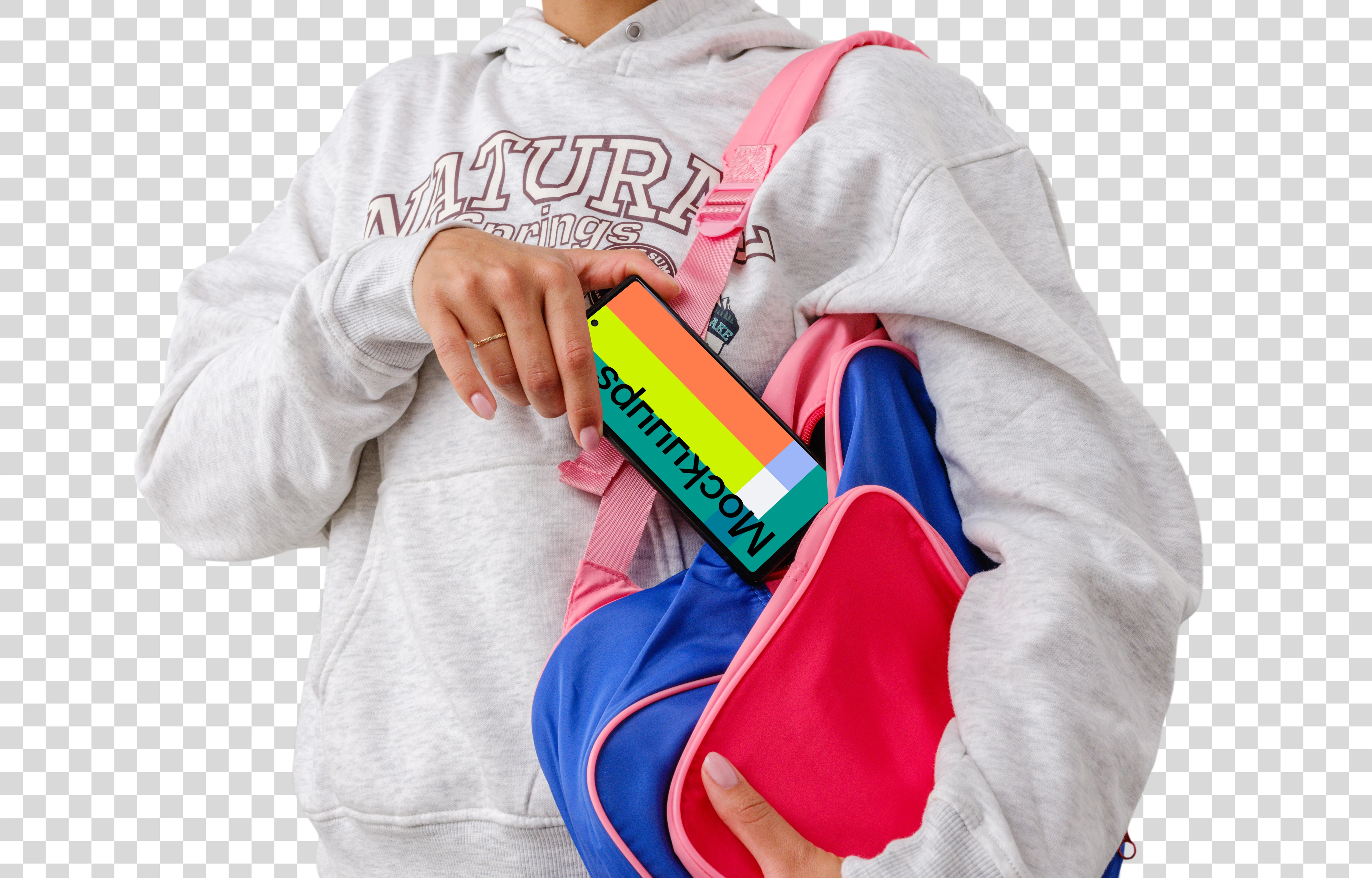 Girly student holding a Google Pixel 6 mockup