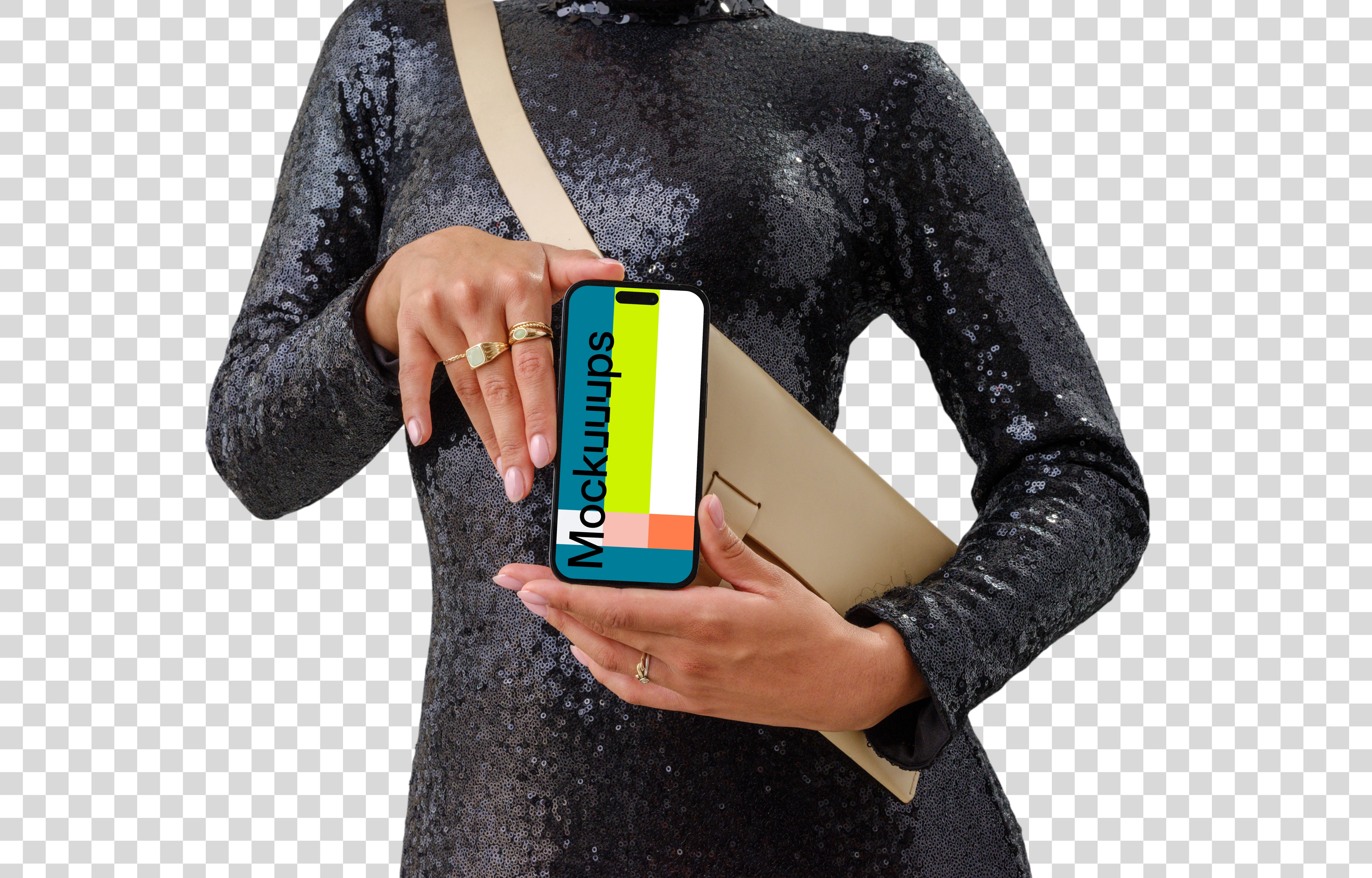Glamorous dress and an iPhone 14 Pro mockup