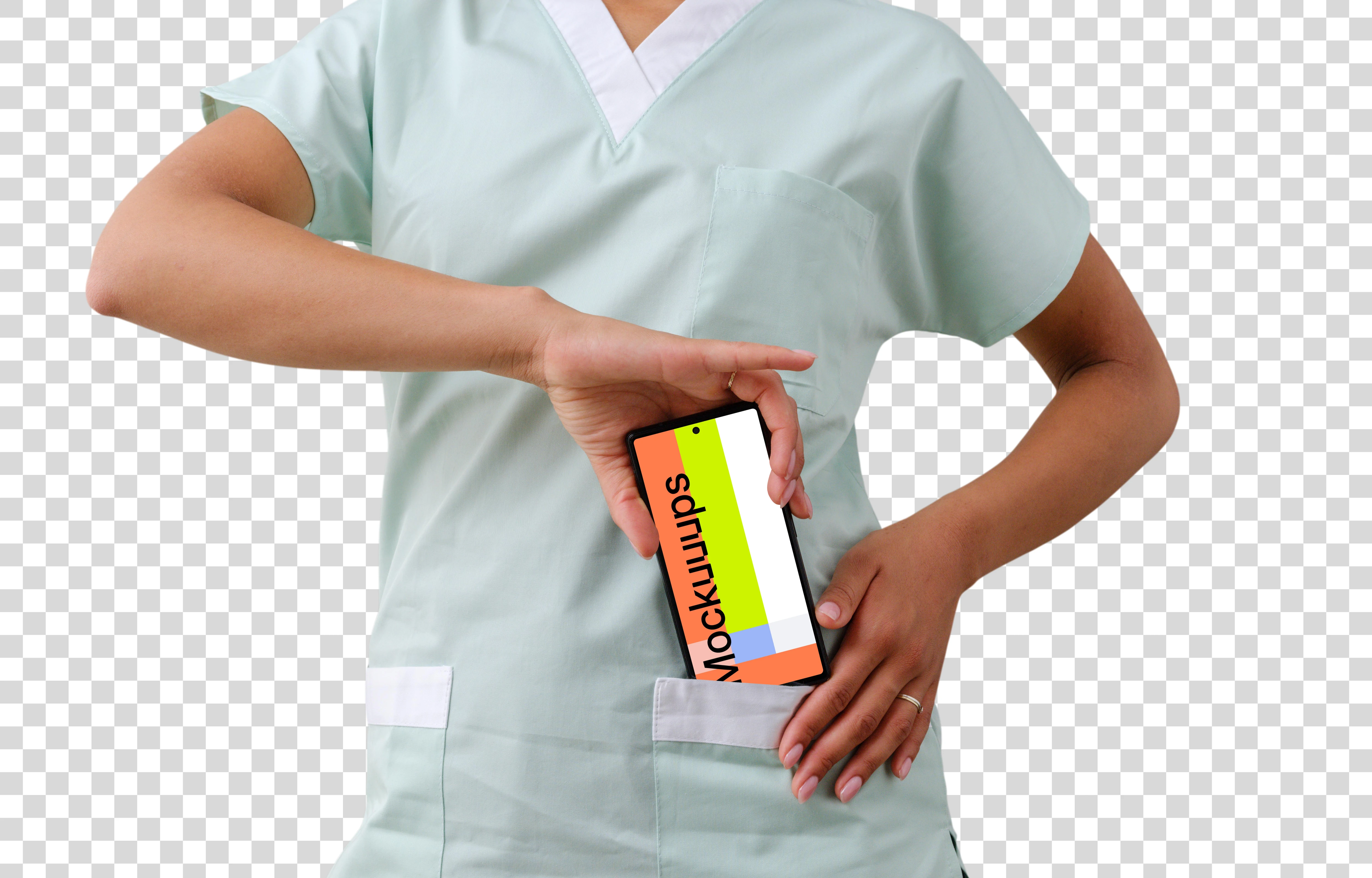 Google Pixel 6 mockup and feminine healthcare professional