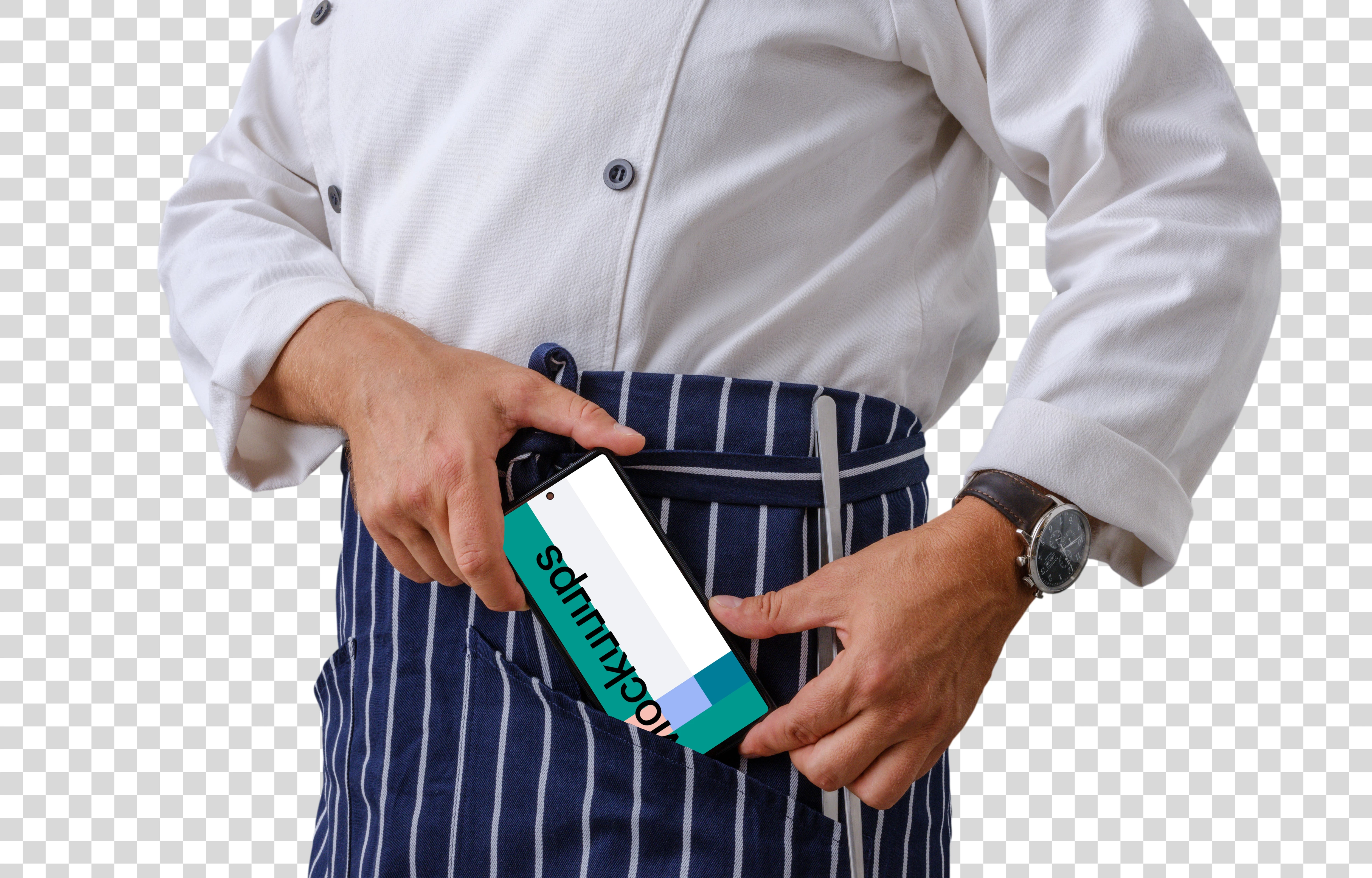 Google Pixel 6 mockup held by culinary expert