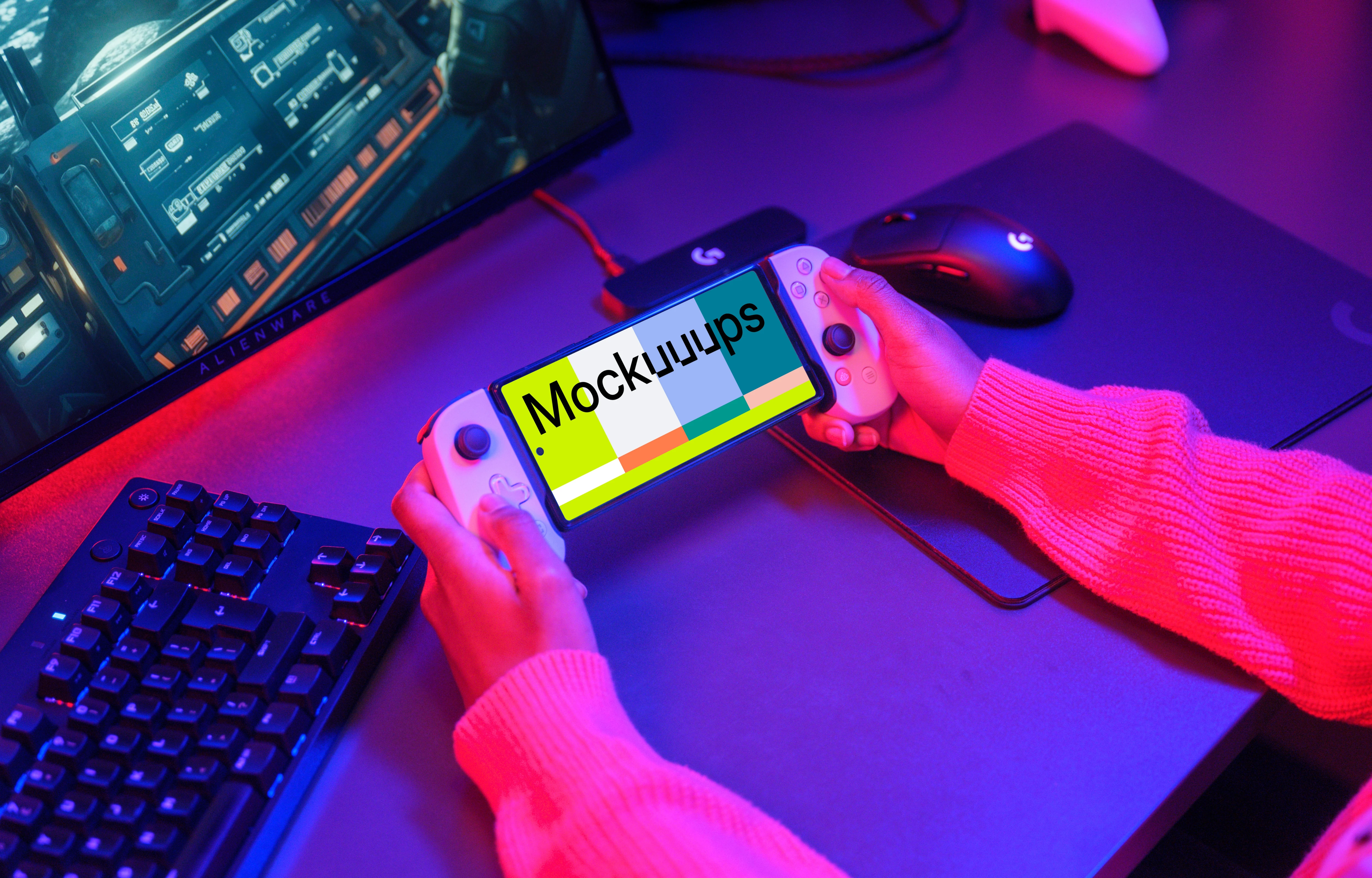 Google Pixel 6 mockup in a gaming setup