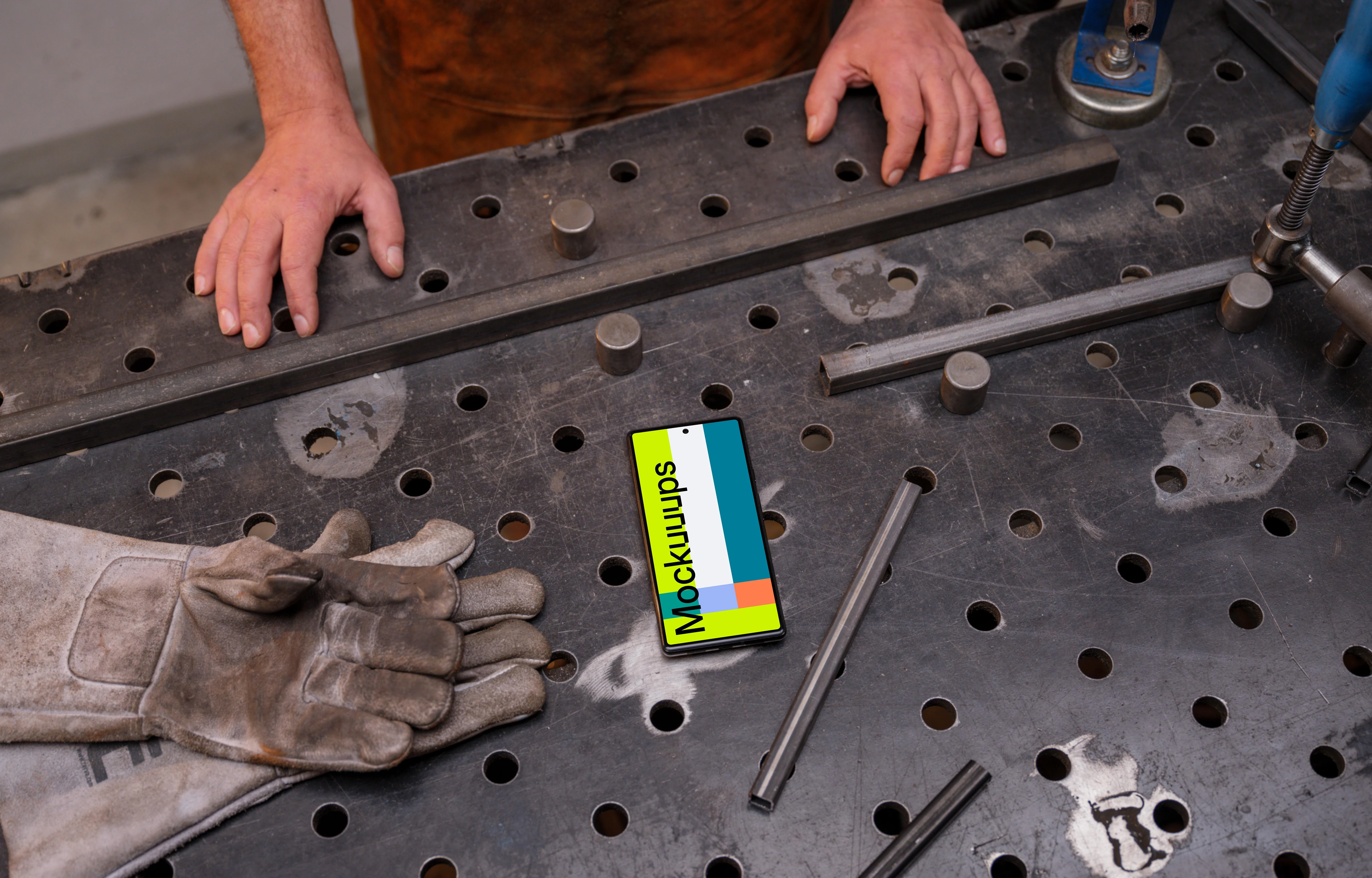 Google Pixel 6 mockup on an iron table