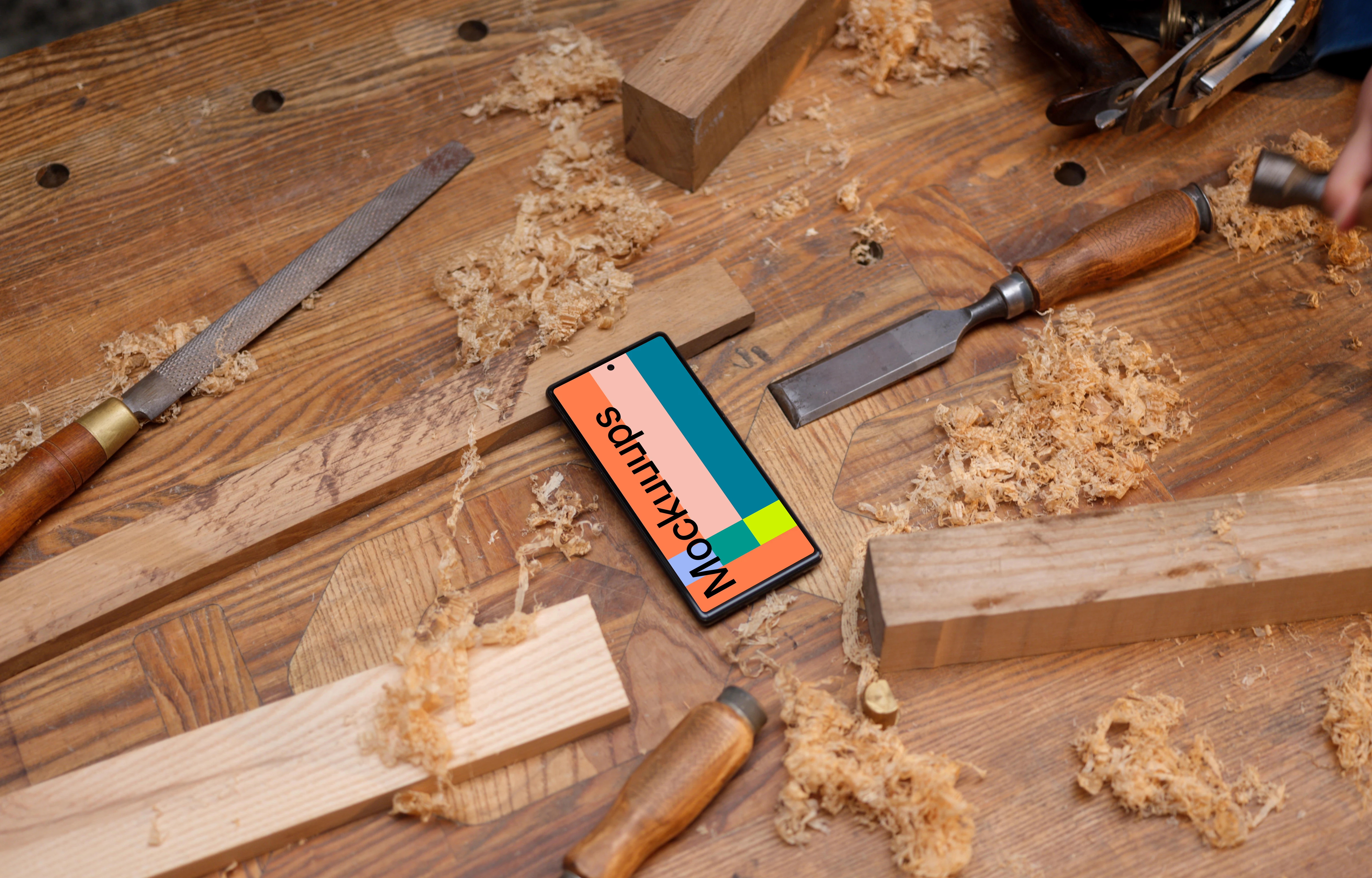 Google Pixel 6 mockup placed on a workdesk