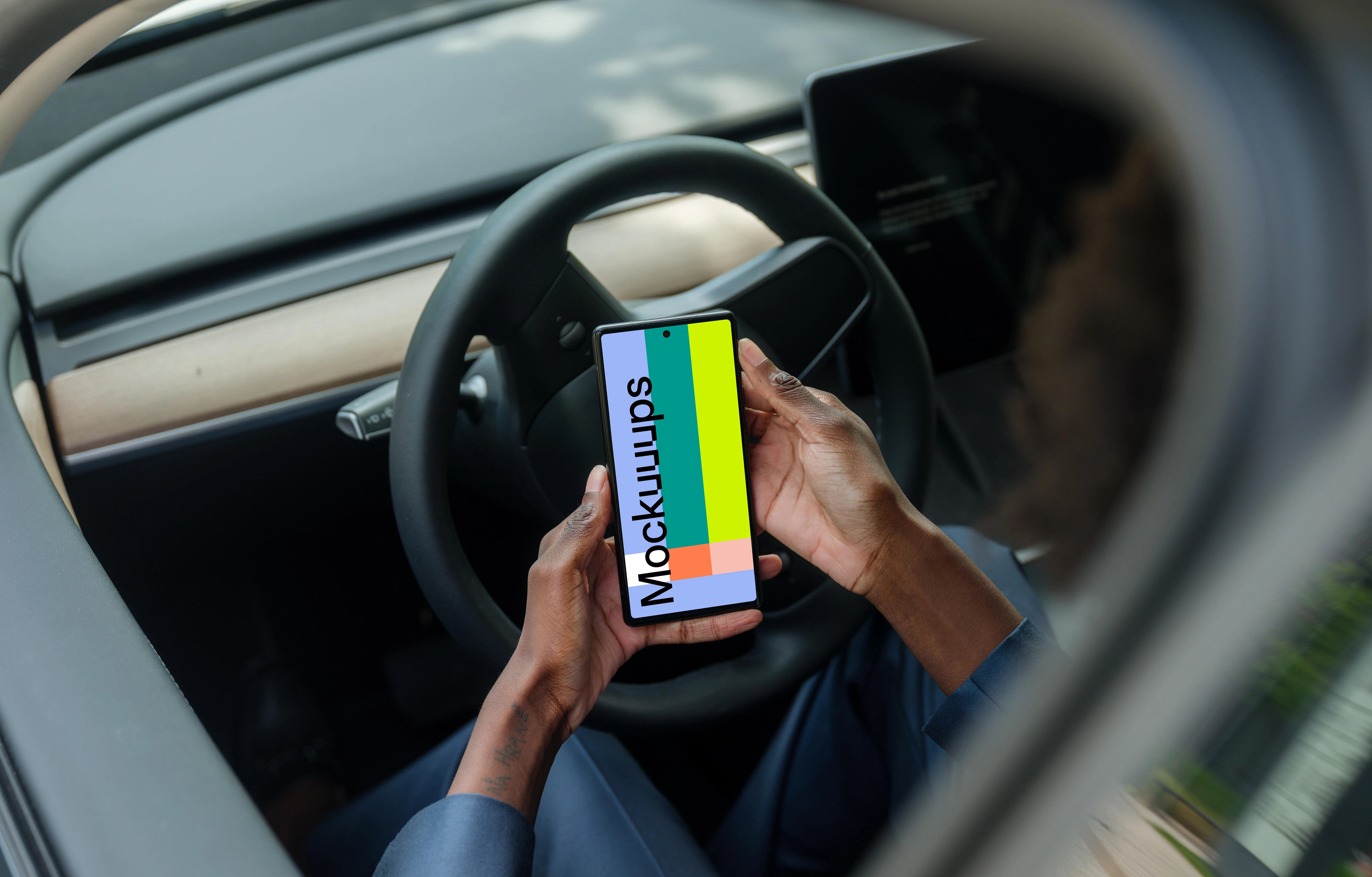 Google Pixel mockup in businesswoman hands