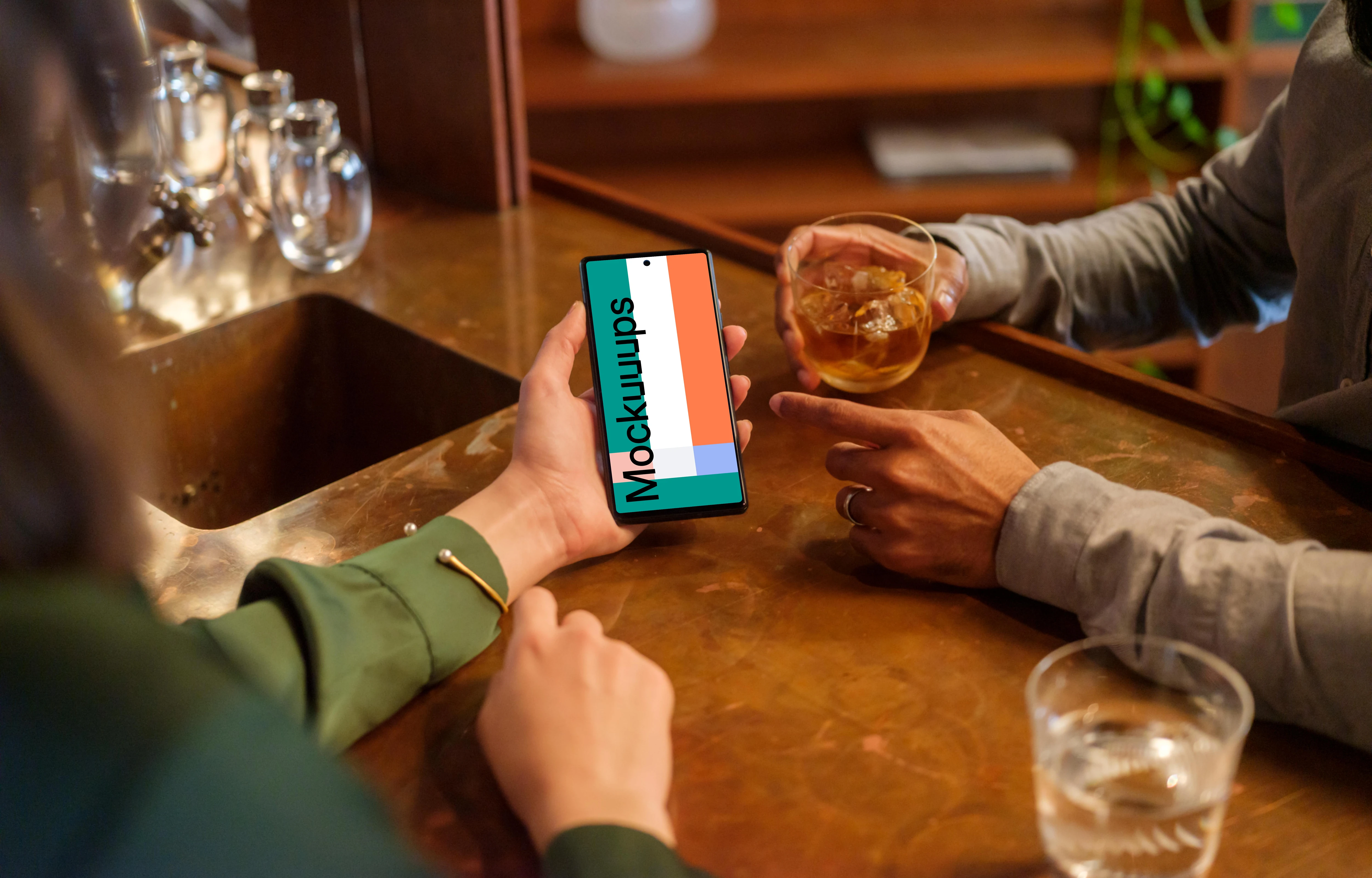 Google Pixel mockup in the lounge setting