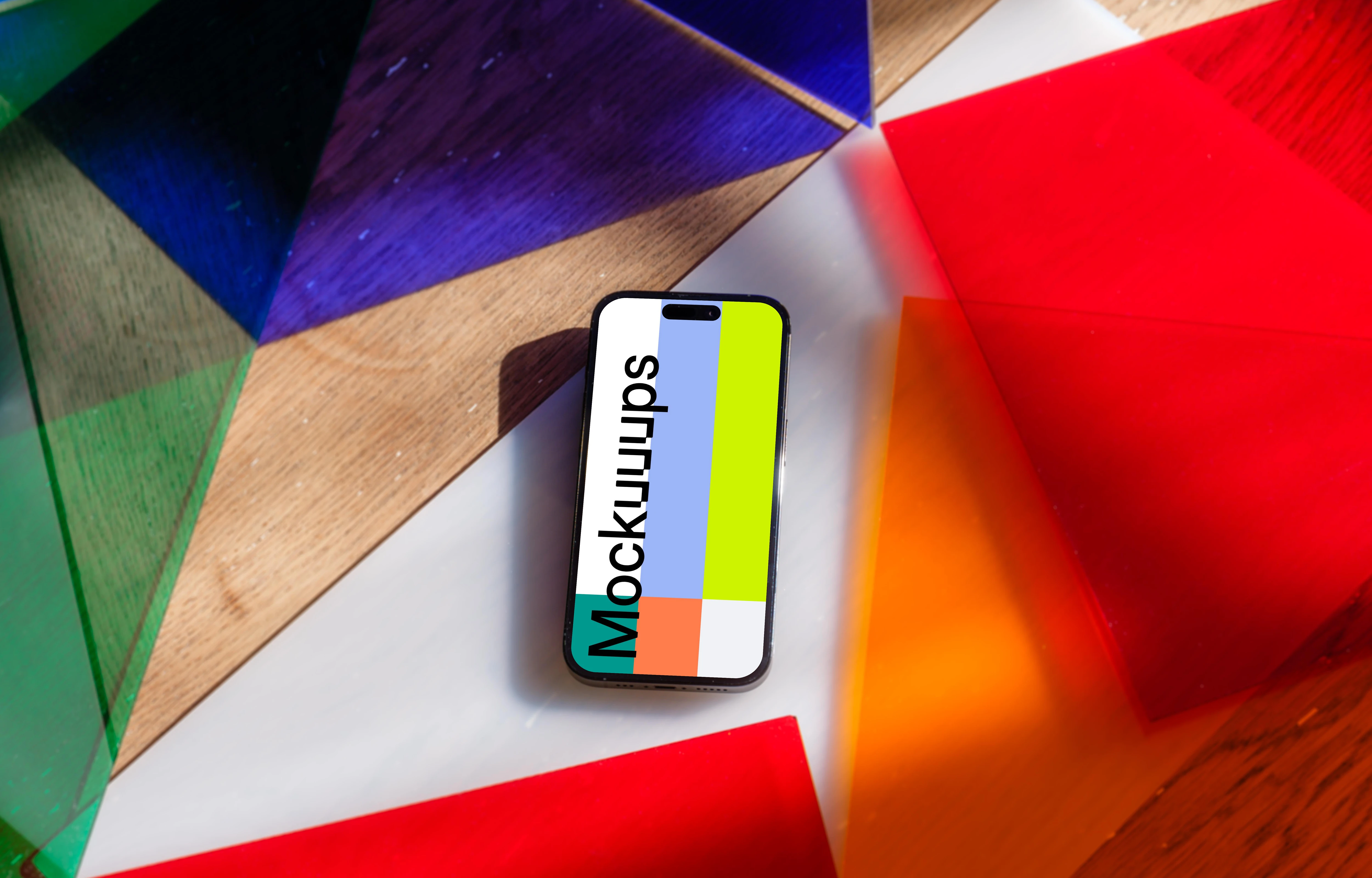 iPhone mockup on bright colorful background