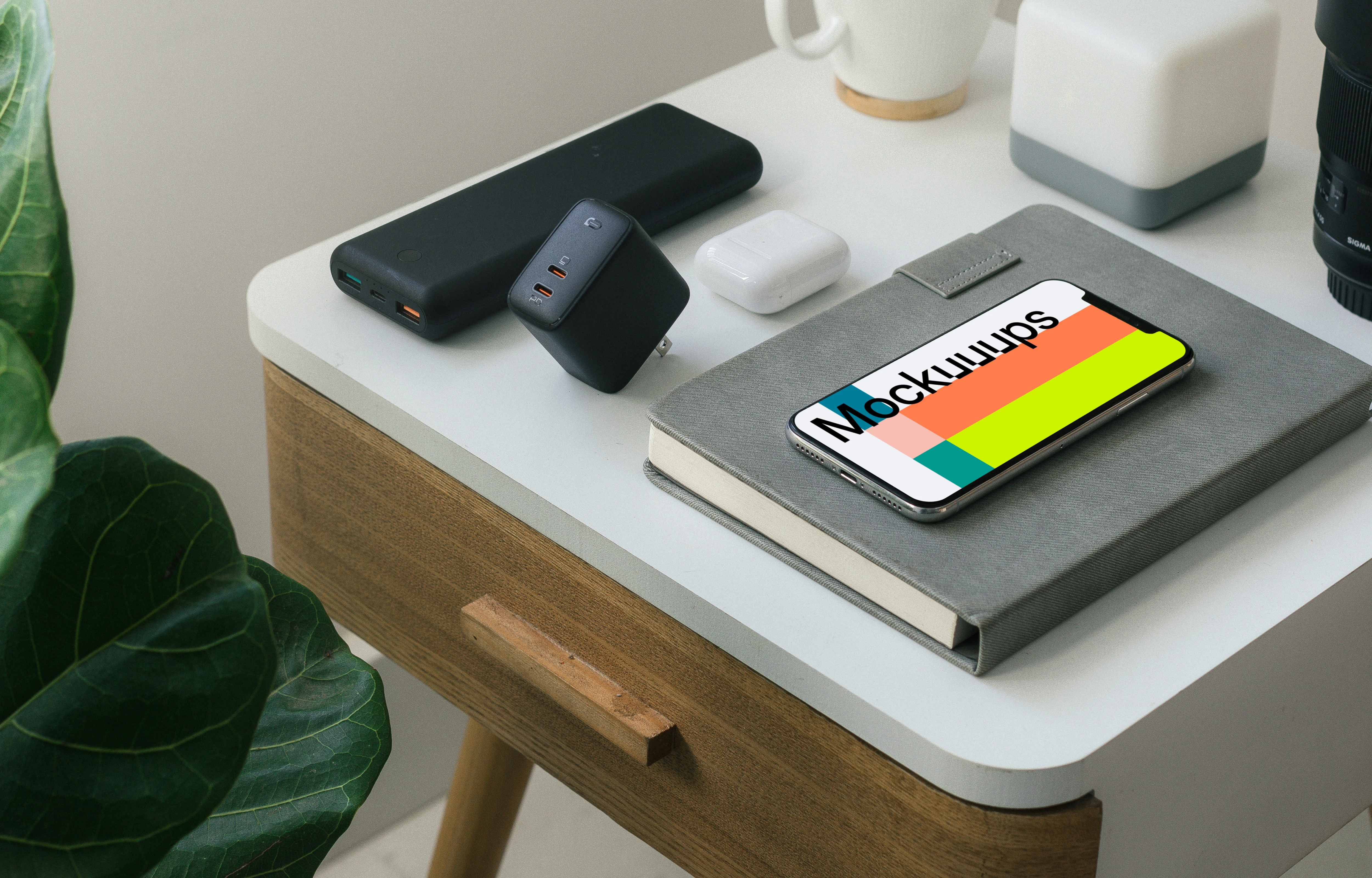 iPhone mockup on a diary