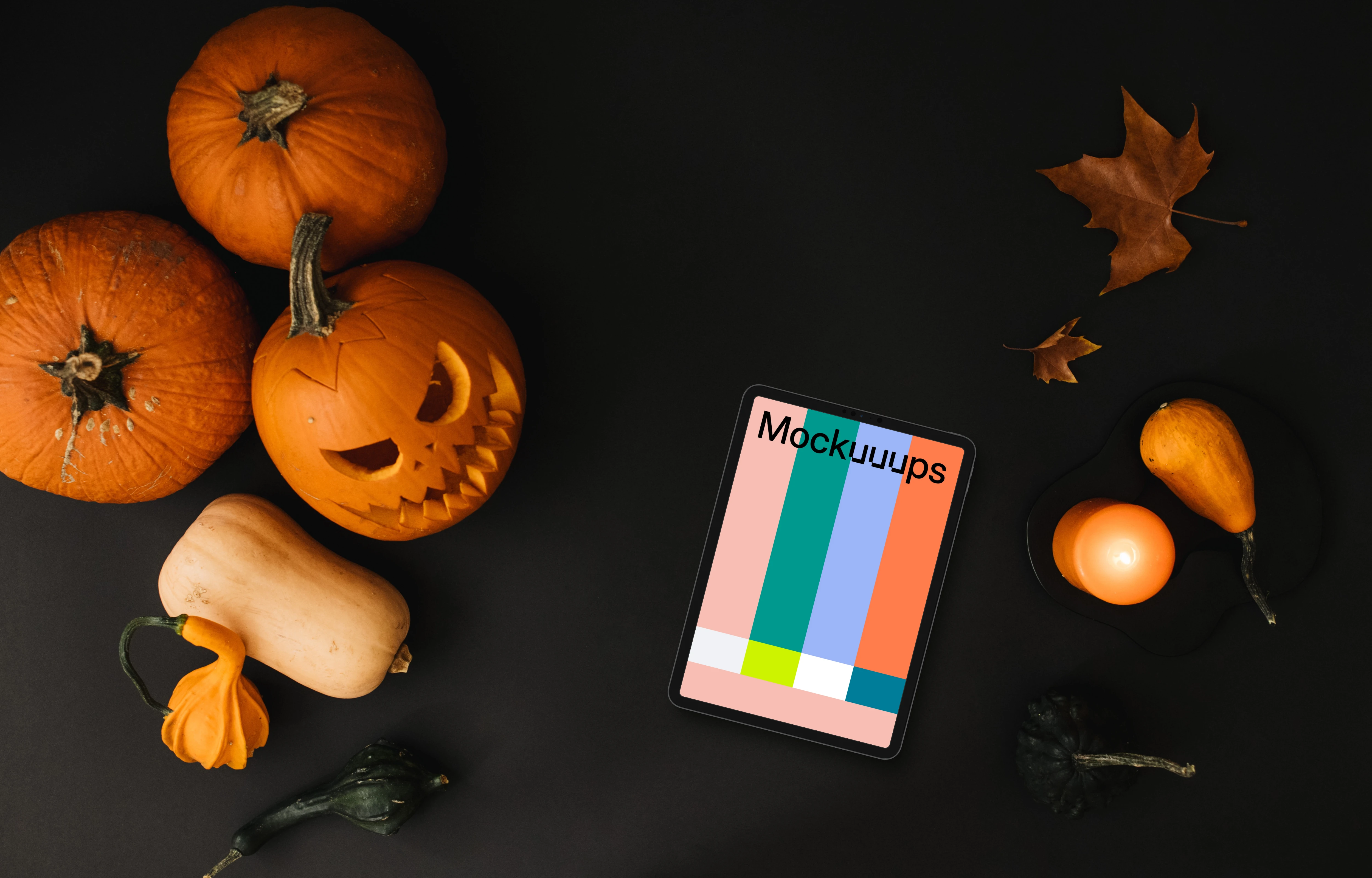 Halloween presentation template with a smartphone mockup on the dark background