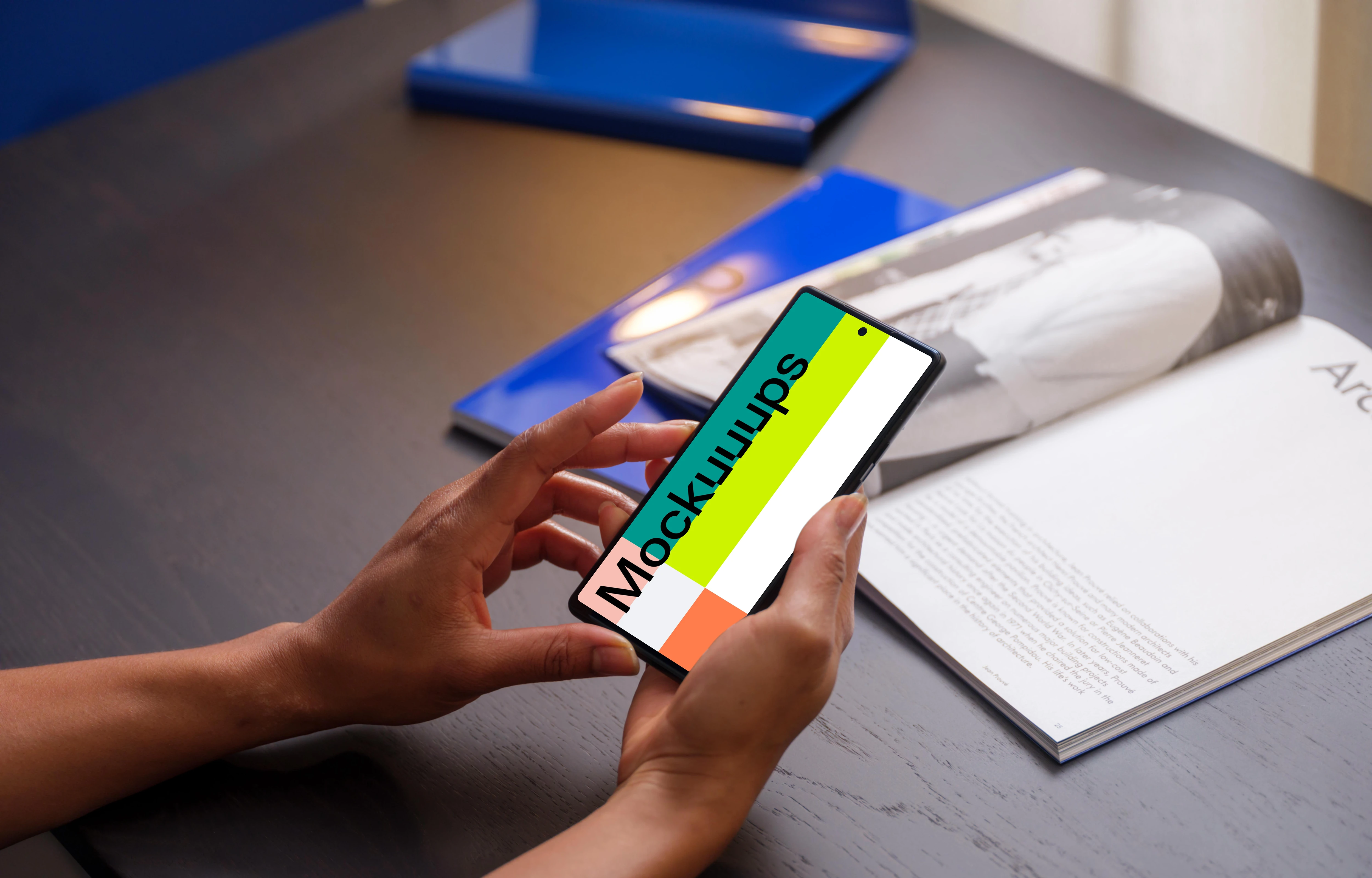 Hands holding a Google Pixel mockup