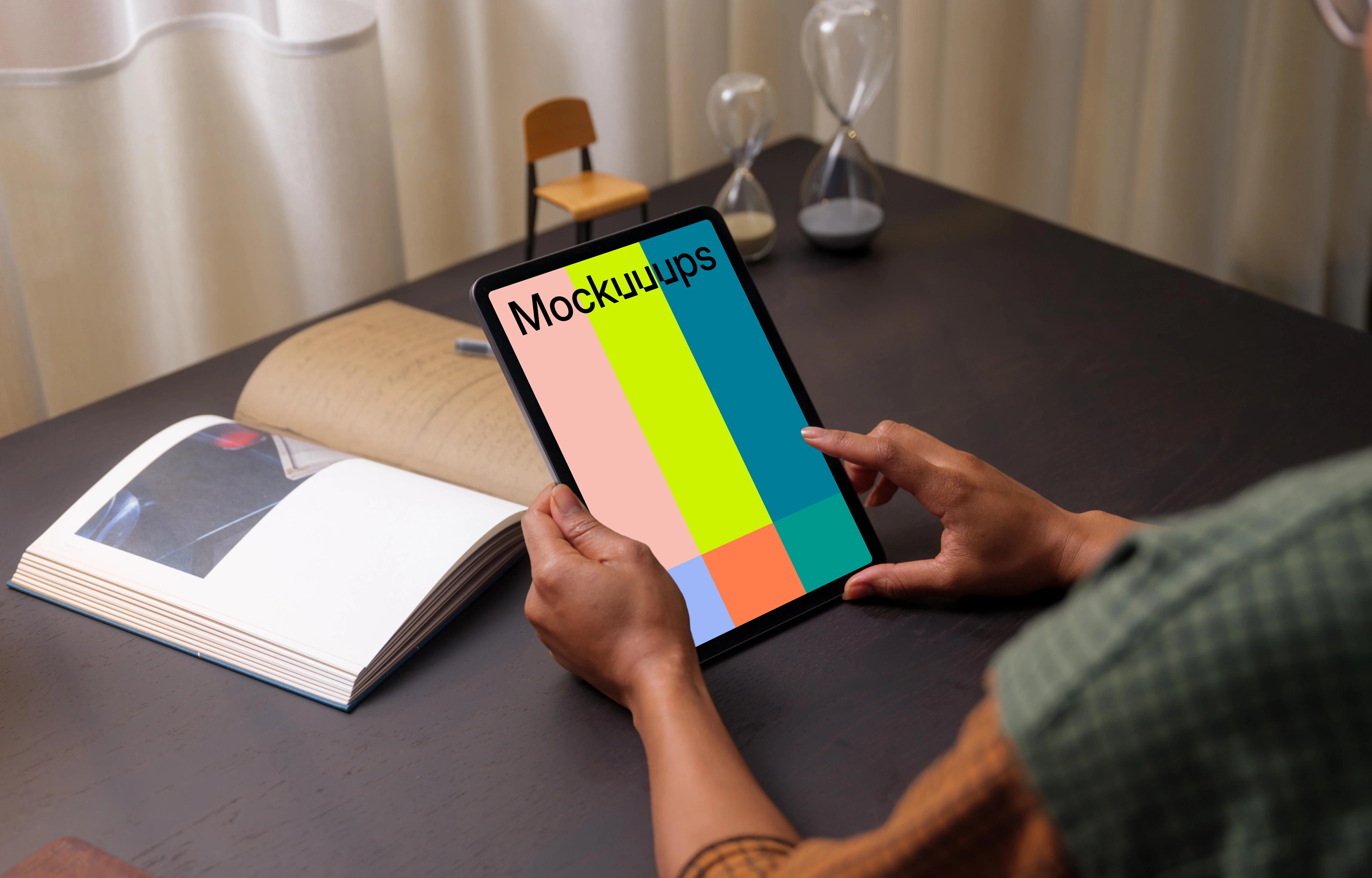 Hands holding an iPad Air mockup