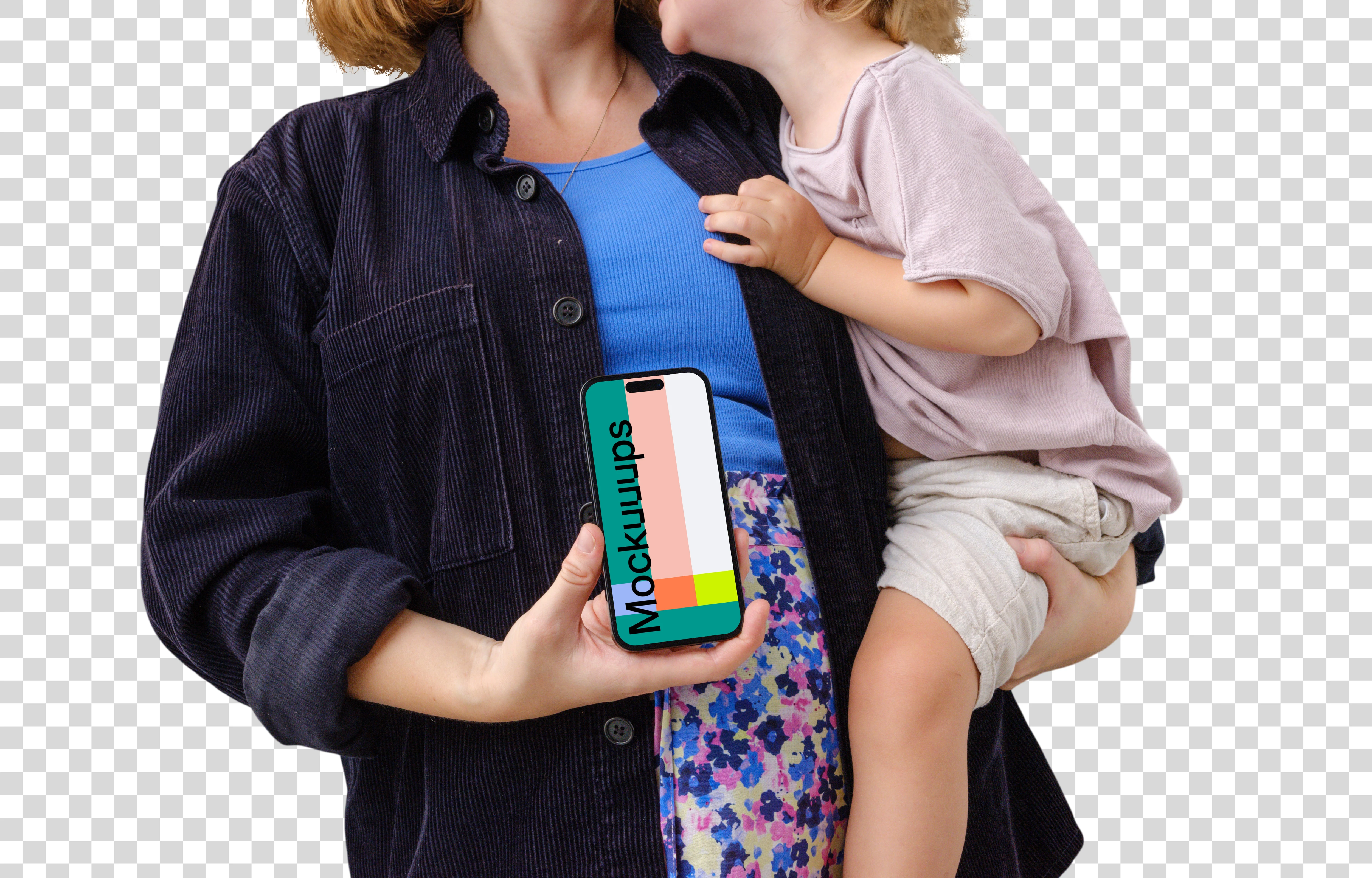 Happy mother-child moment with an iPhone mockup