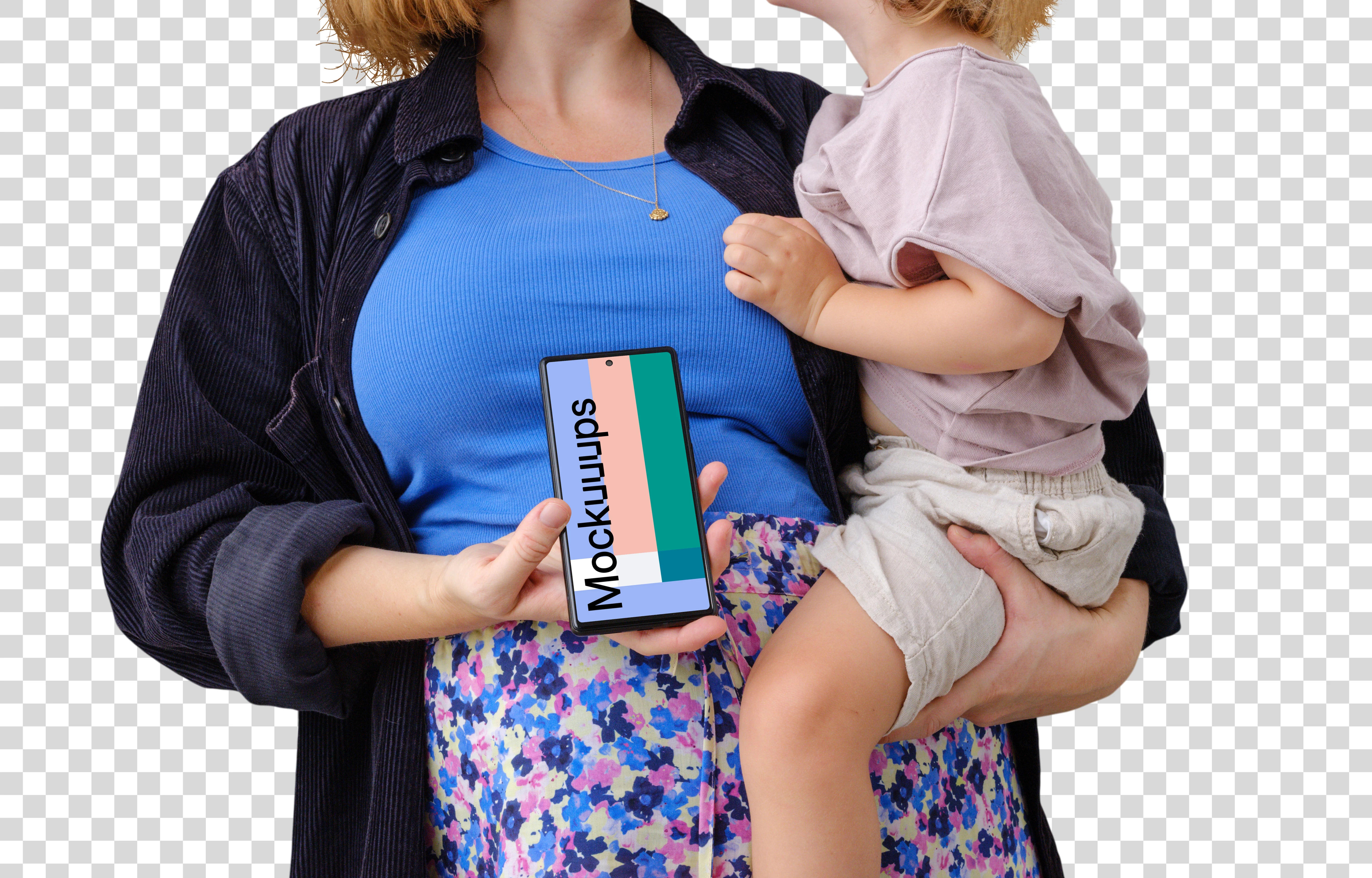 Heartwarming family scene with a Google Pixel 6 mockup